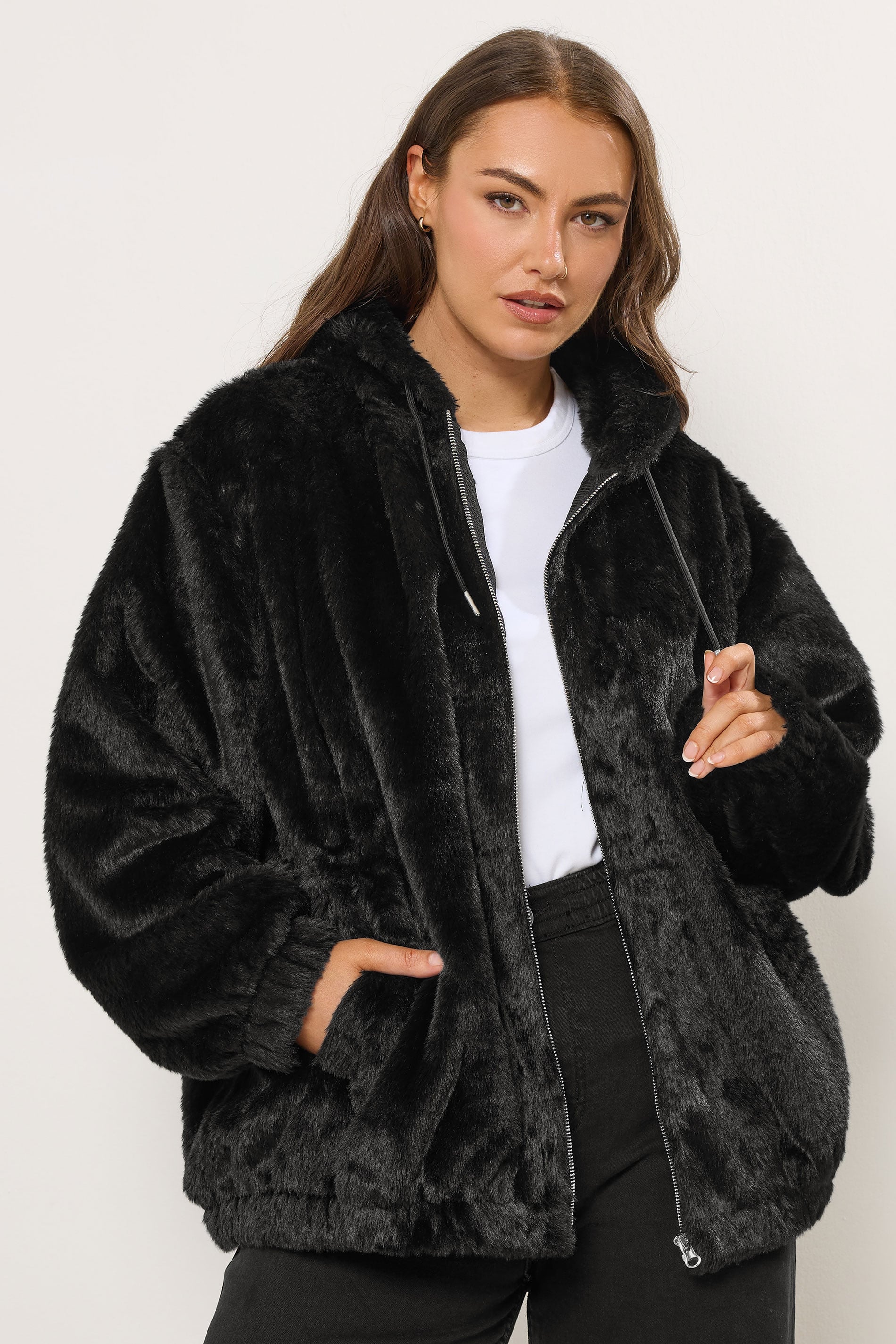 YOURS Plus Size Black Faux Fur Hooded Jacket | Yours Clothing 3