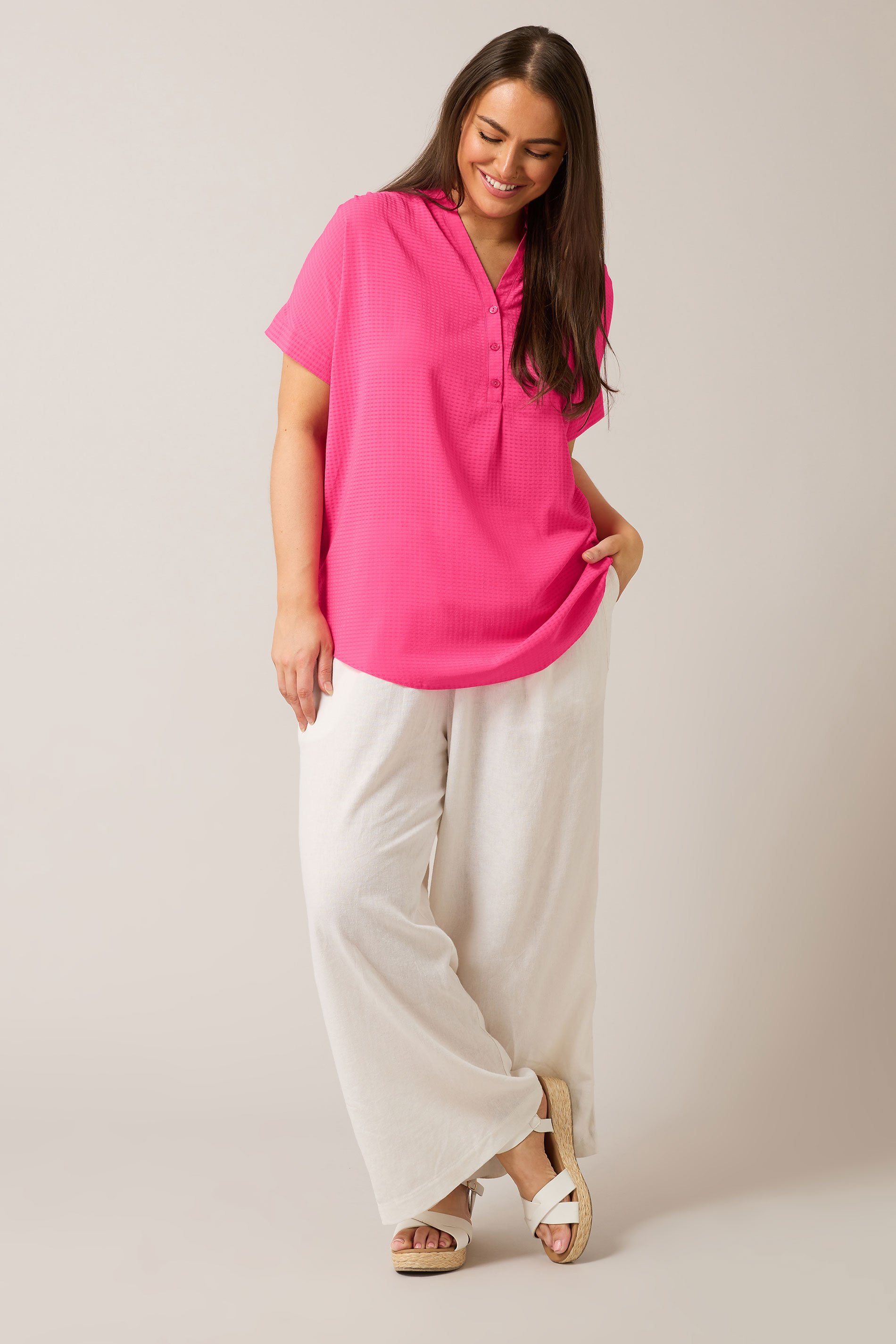 EVANS Plus Size Pink Half Placket Blouse | Evans 2
