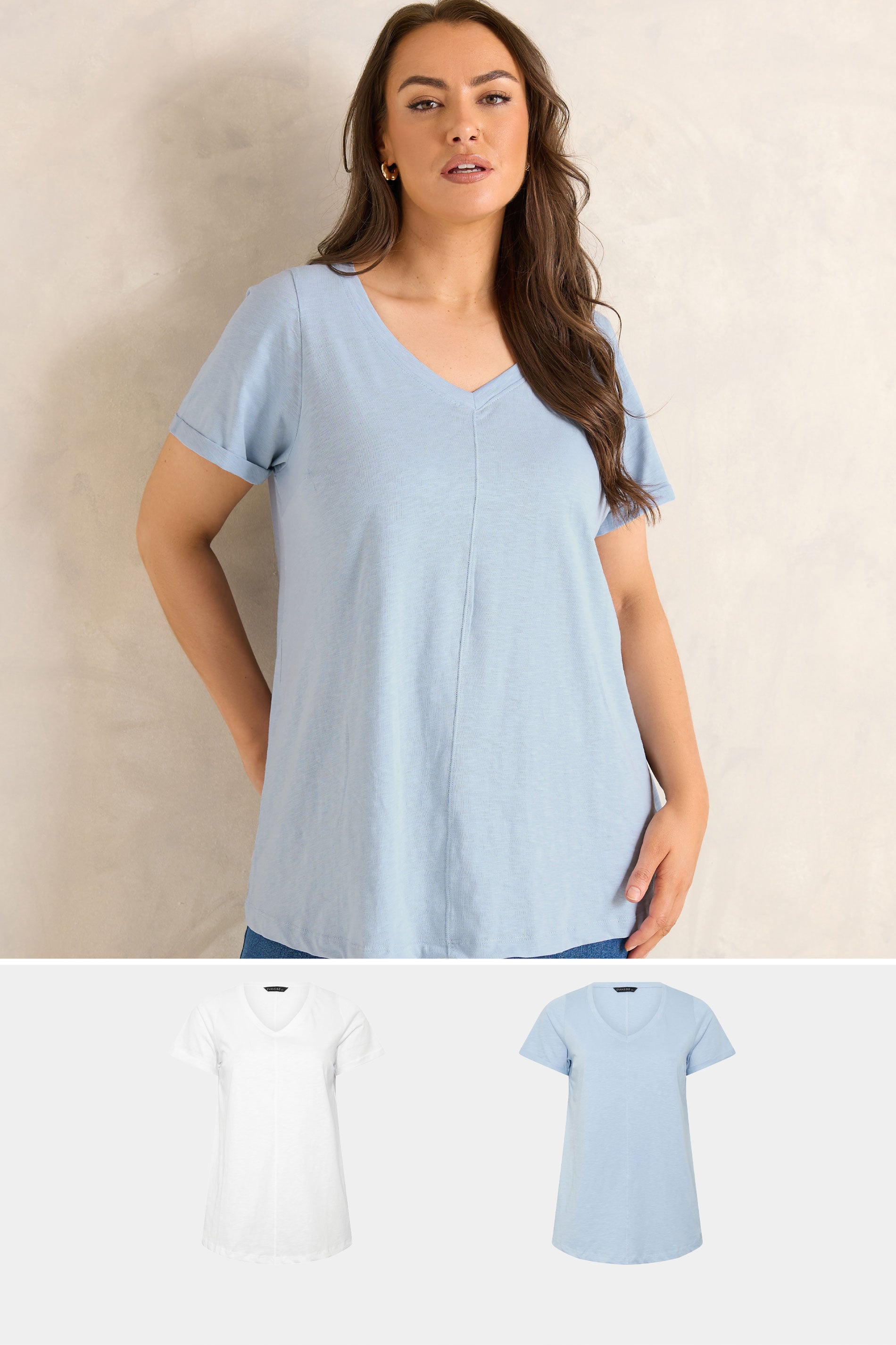 Evans Women's Blue Plus Pack & White Cotton Tshirts Size 30-32