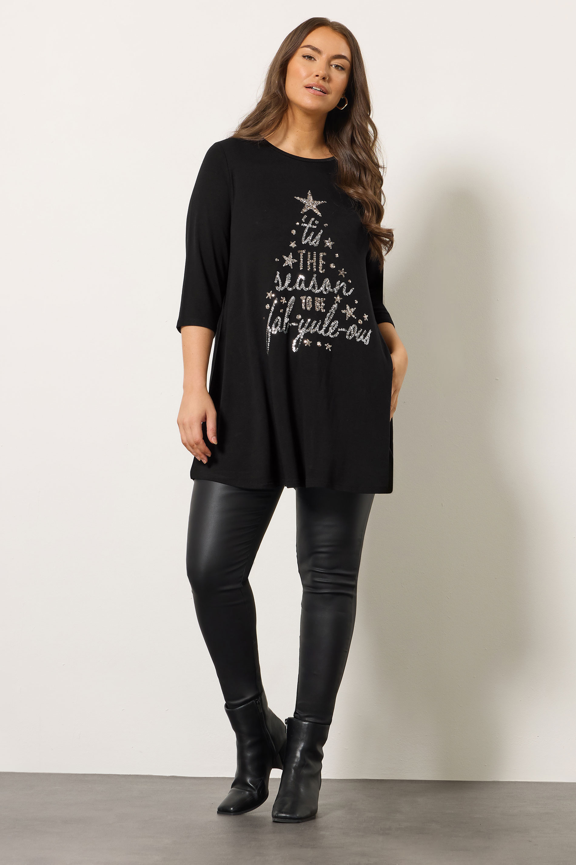 EVANS Plus Size Black Sequin Christmas Tree Top | Evans 1