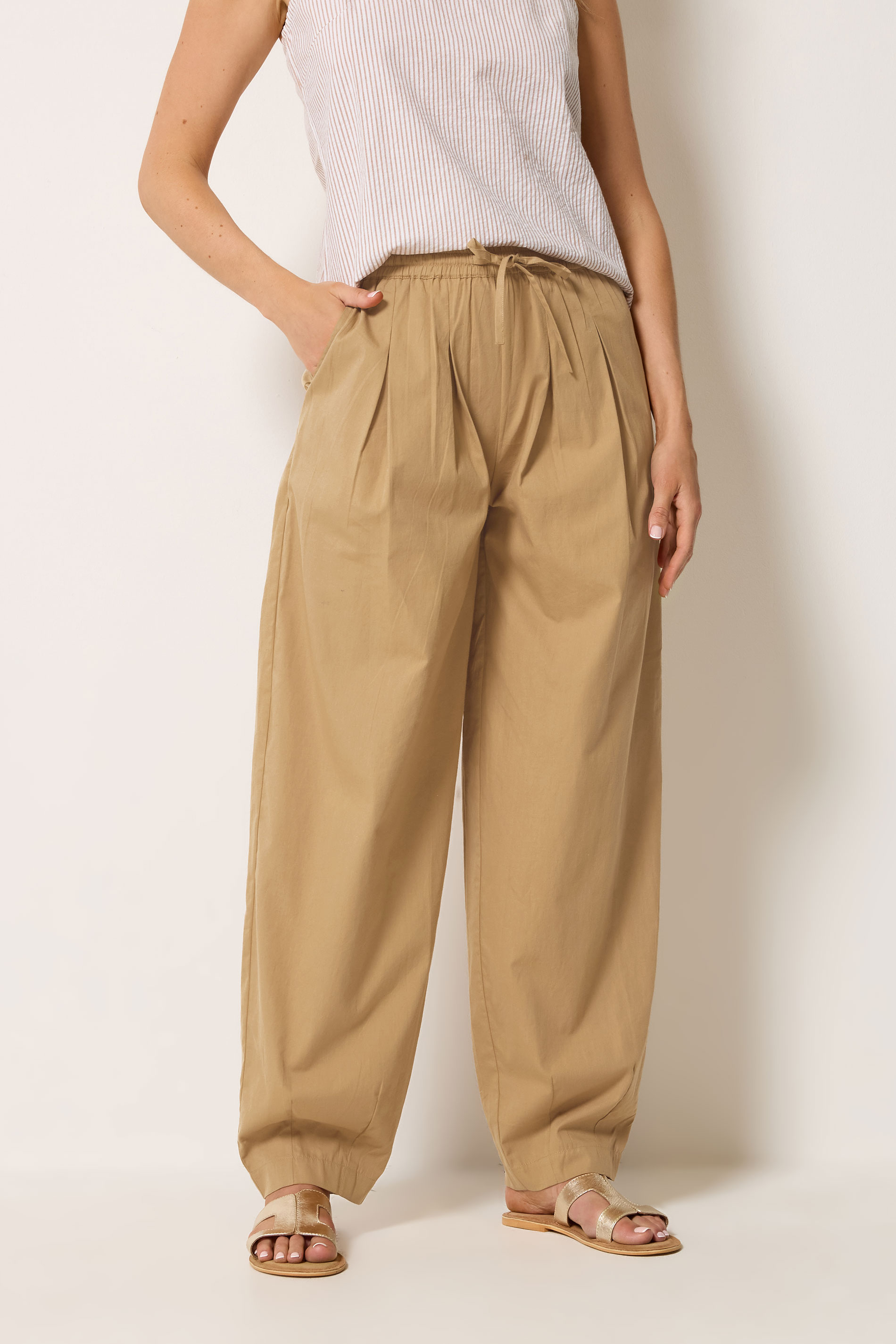 LTS Tall Women's Stone Brown Cotton Barrel Leg Trousers | Long Tall Sally 1