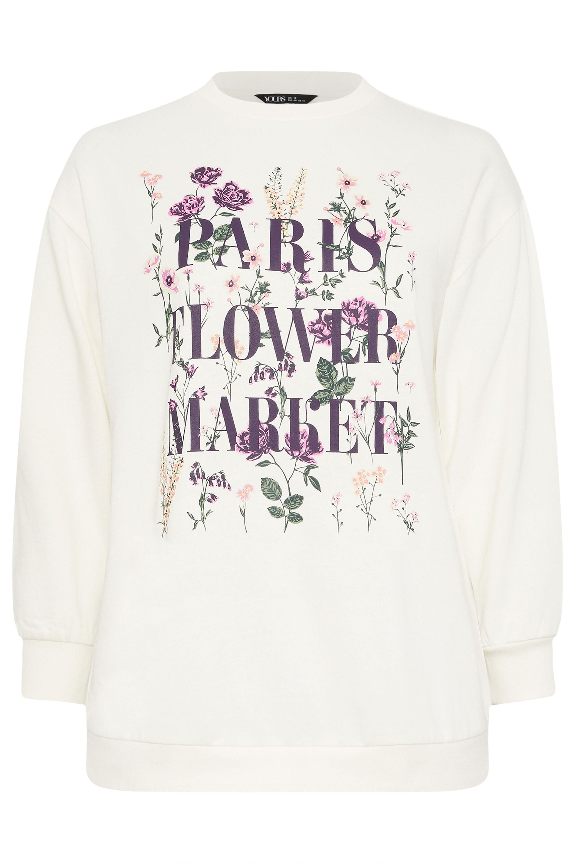 YOURS Plus Size White 'Paris Flower Market' Floral Sweatshirt | Yours Clothing 5