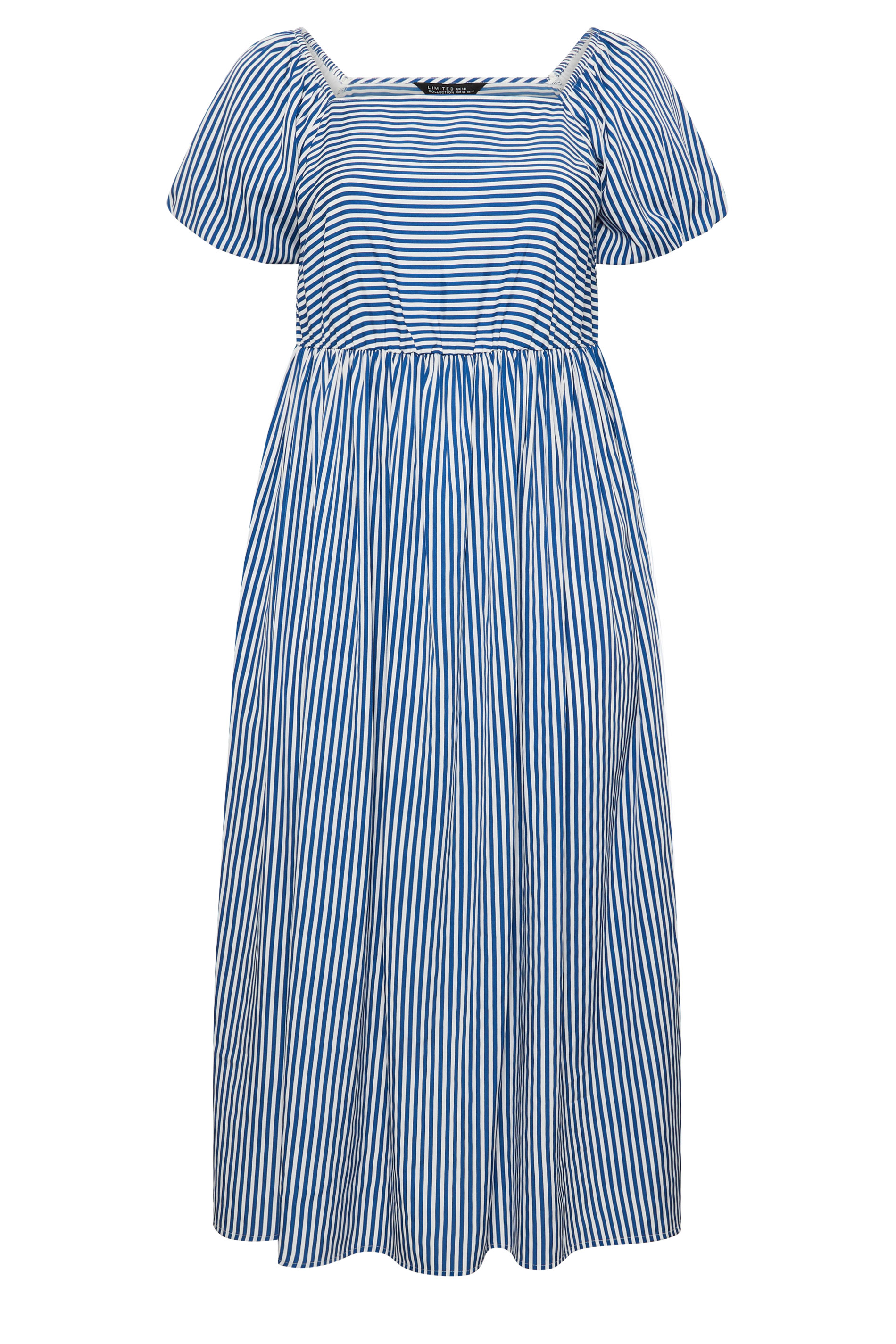 LIMITED COLLECTION Plus Size Blue Stripe Puff Sleeve Dress | Yours Clothing 5