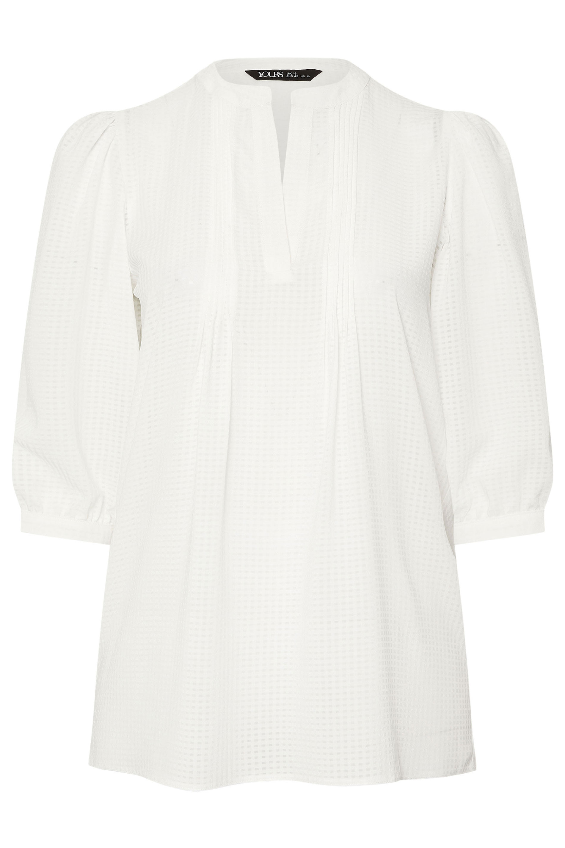 YOURS Plus Size White Woven Check Pintuck Blouse | Yours Clothing 5