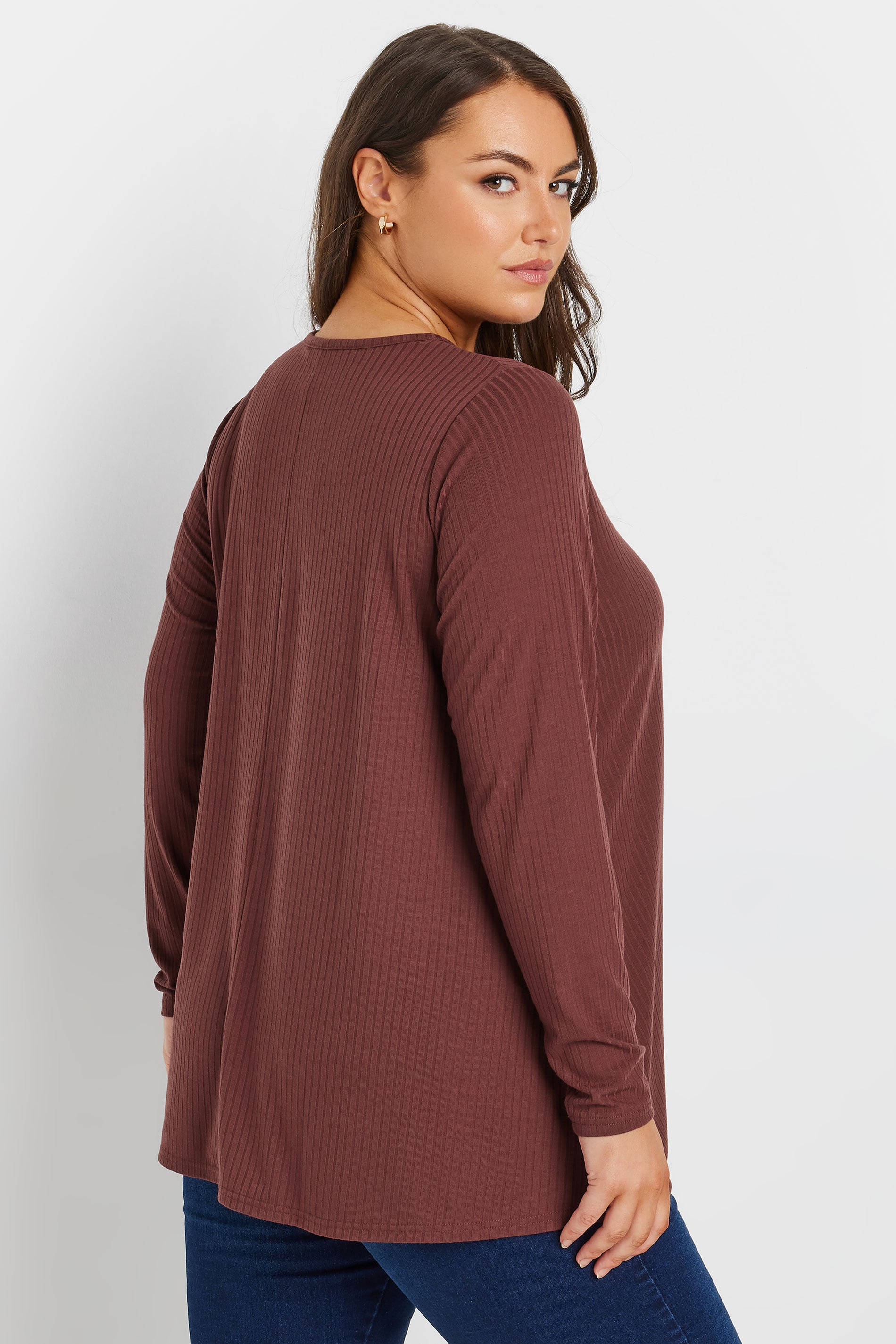 YOURS Plus Size Rust Brown Ribbed Swing T-Shirt | Yours Clothing 2