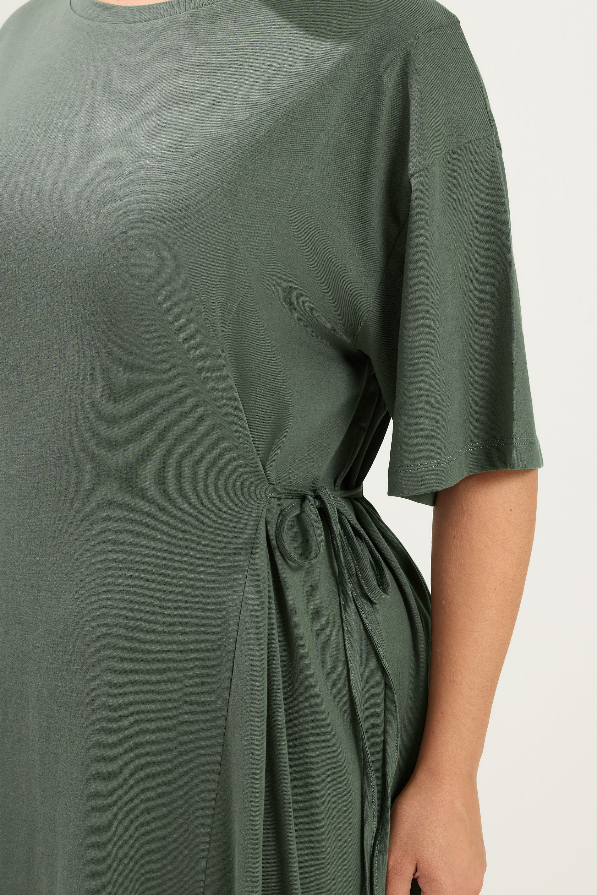 YOURS Plus Size Khaki Green Front Tie Midi Dress | Yours Clothing 4