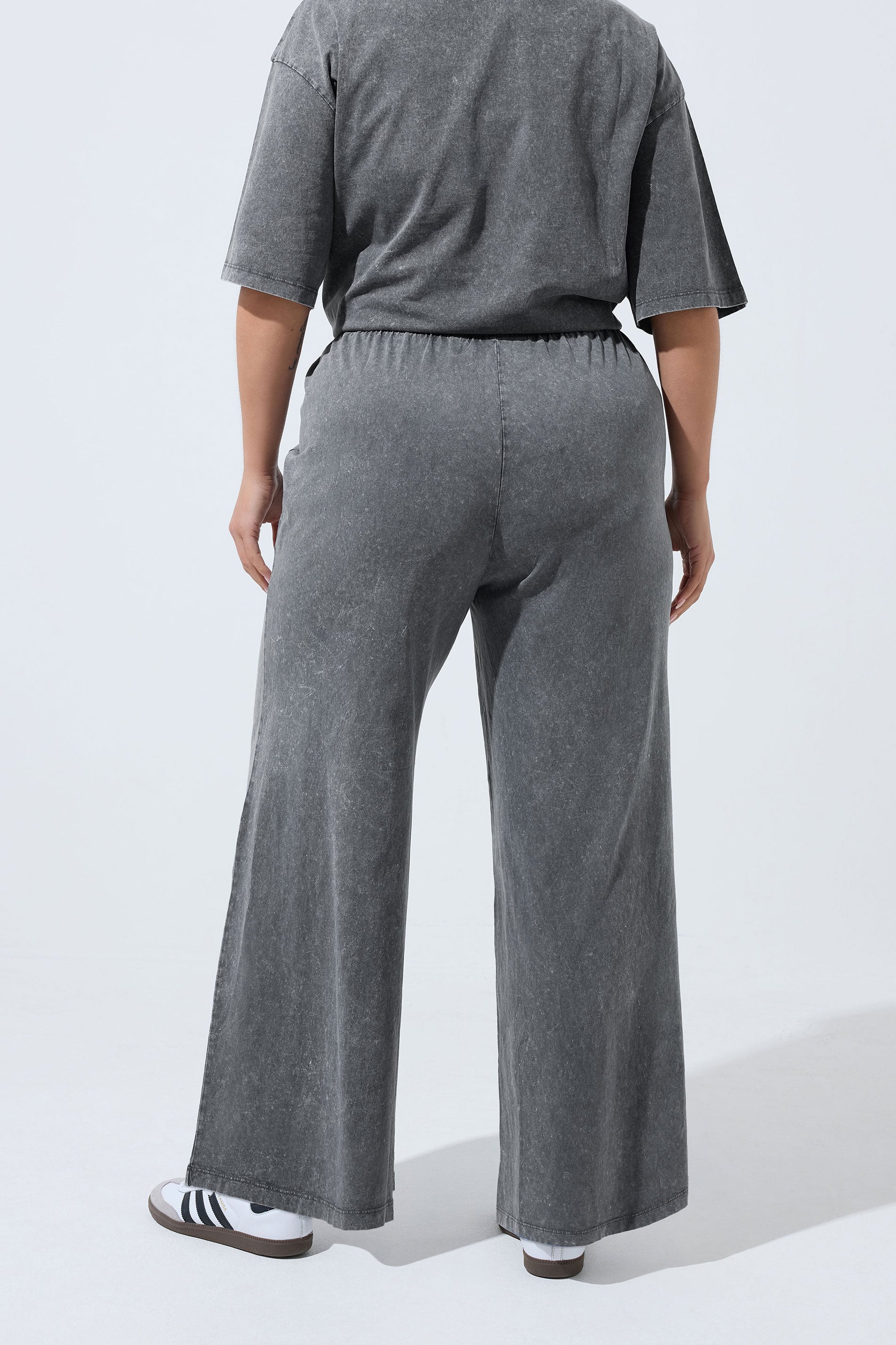 LIMITED COLLECTION Plus Size Grey Acid Wash Wide Leg Trousers | Yours Clothing 2