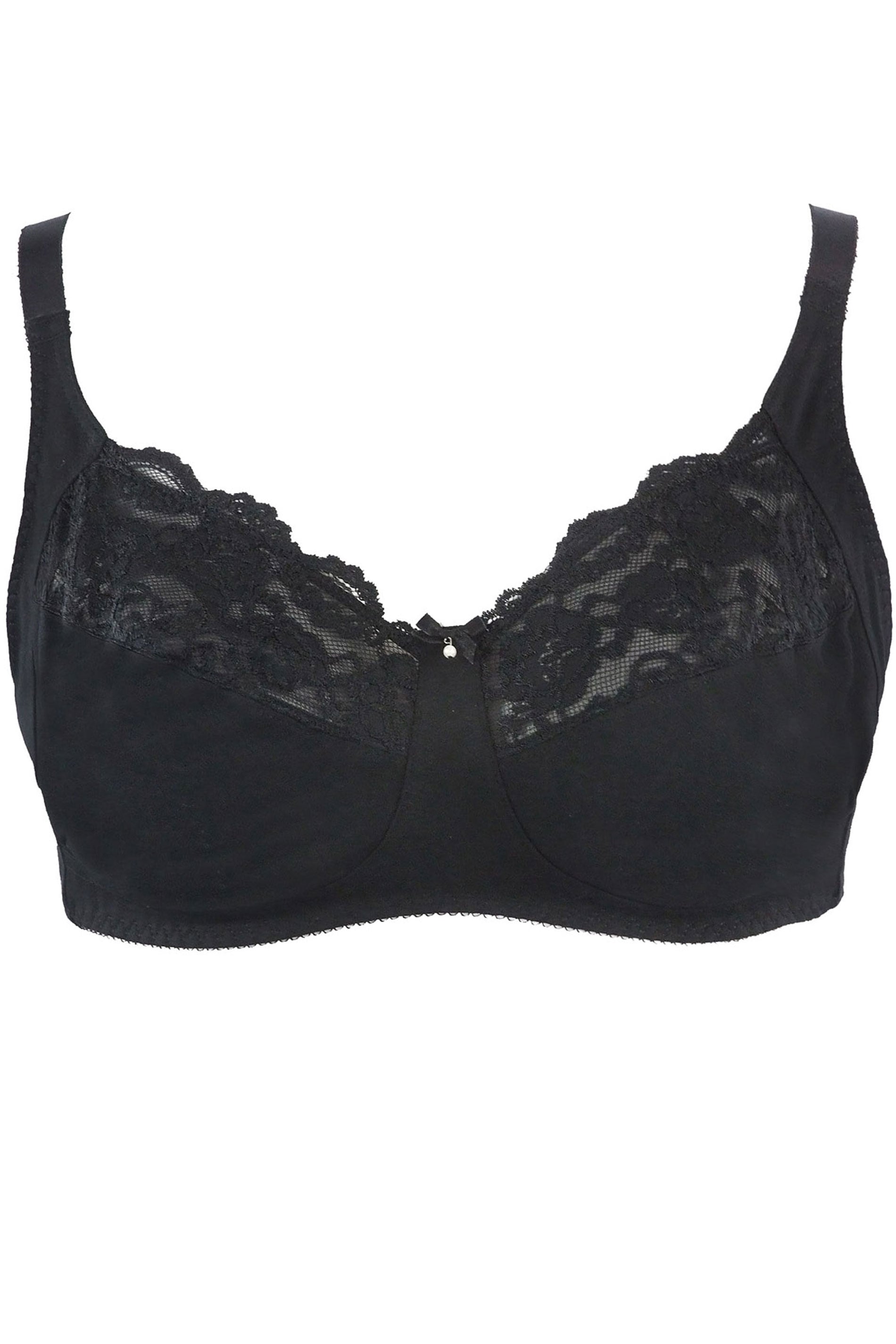 YOURS Plus Size Black Cotton Lace Trim Non-Padded Non-Wired Bralette | Yours Clothing 3