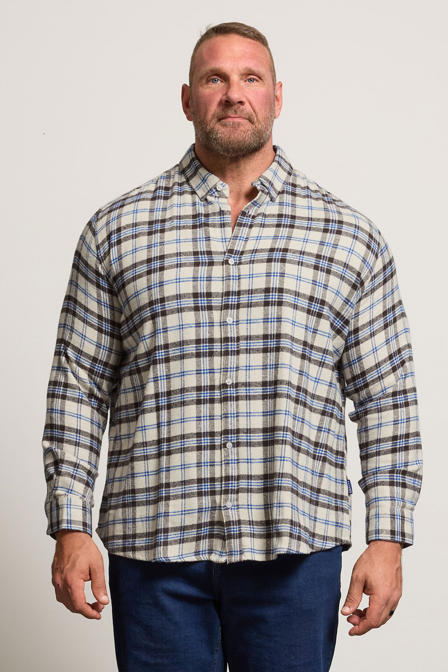 BadRhino Big & Tall Brown & Blue Brushed Checked Shirt | BadRhino 3