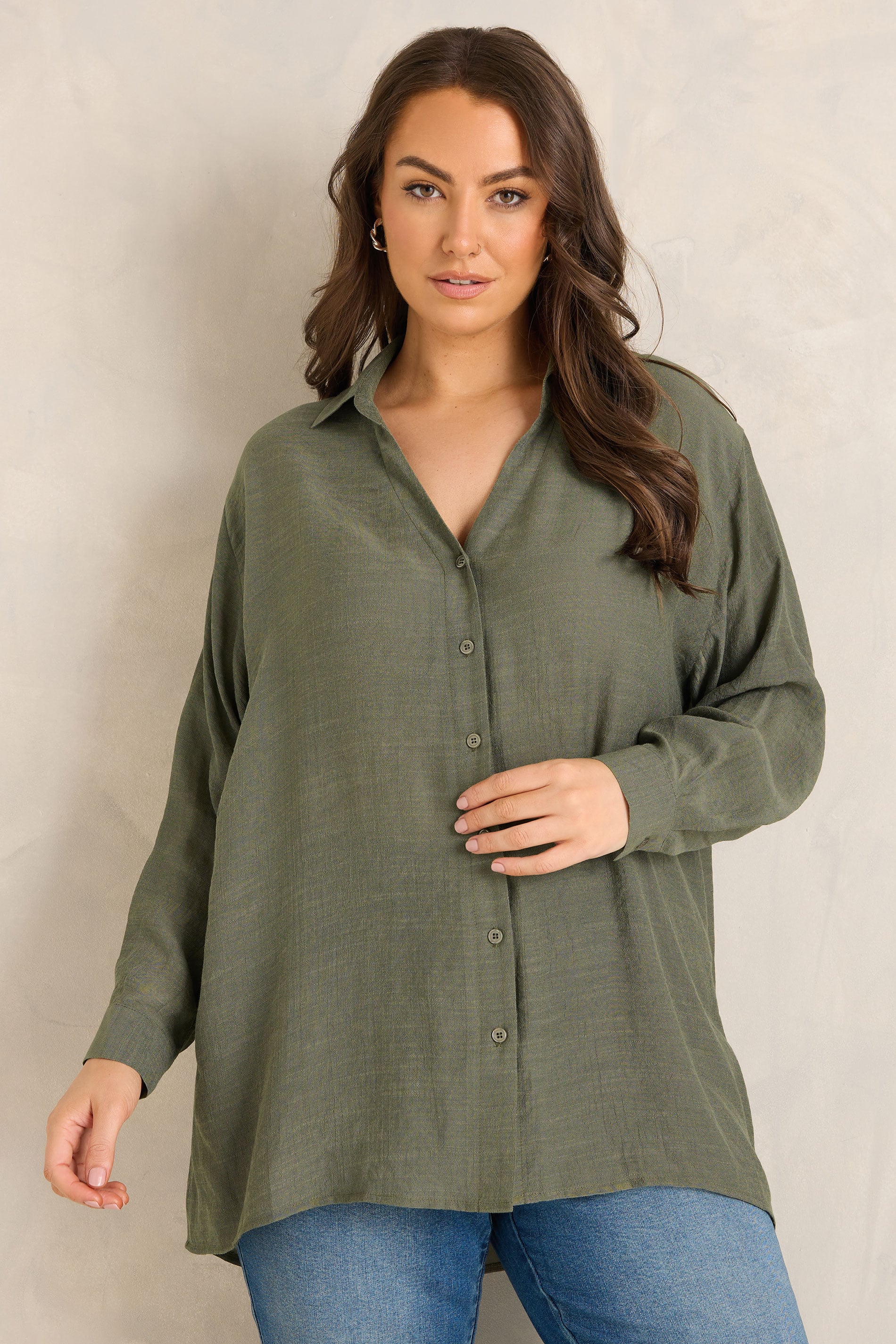 EVANS Plus Size Khaki Green Sheer Long Sleeve Shirt | Evans 3