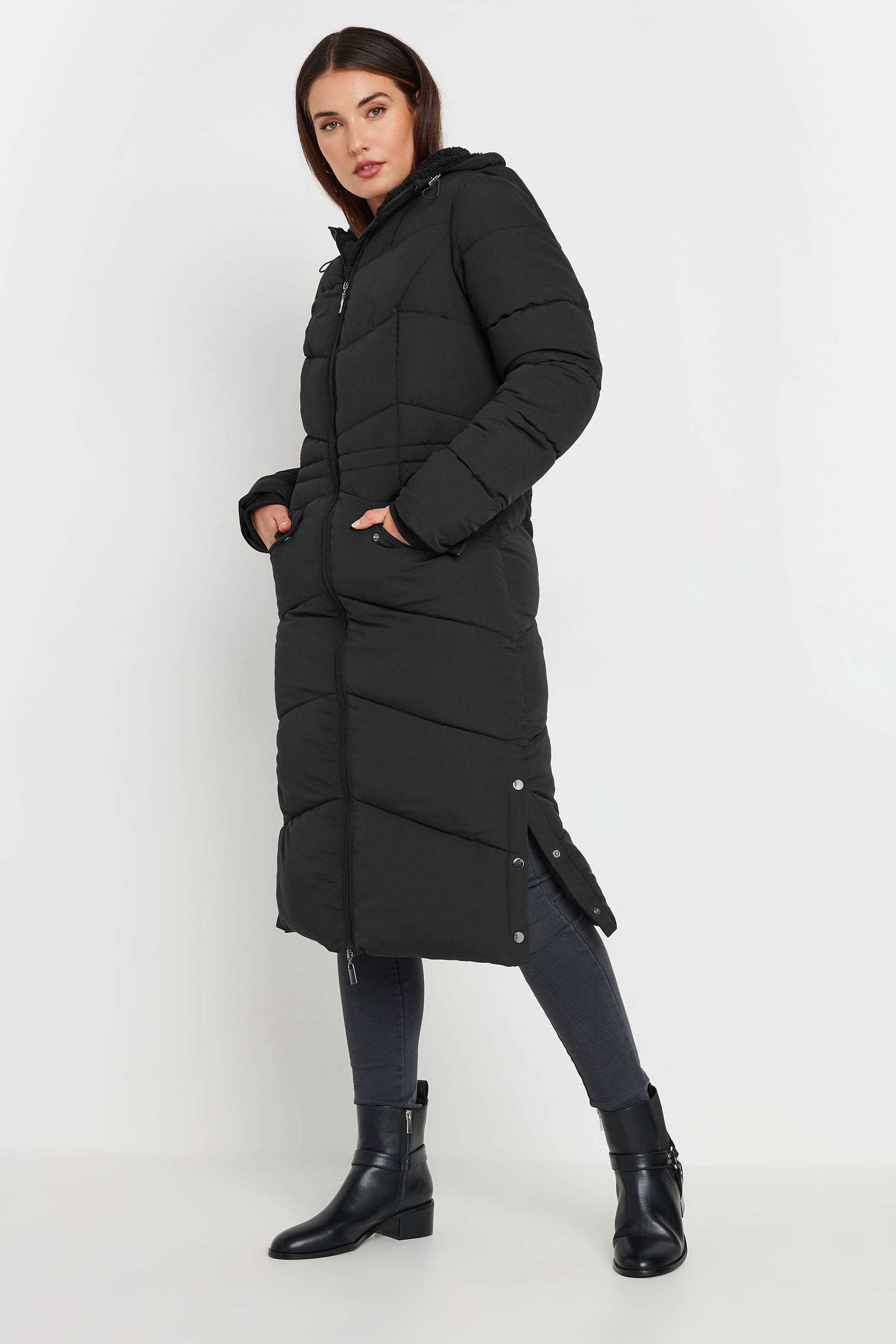 LTS Tall Women's Black Borg Hooded Padded Coat | Long Tall Sally  1