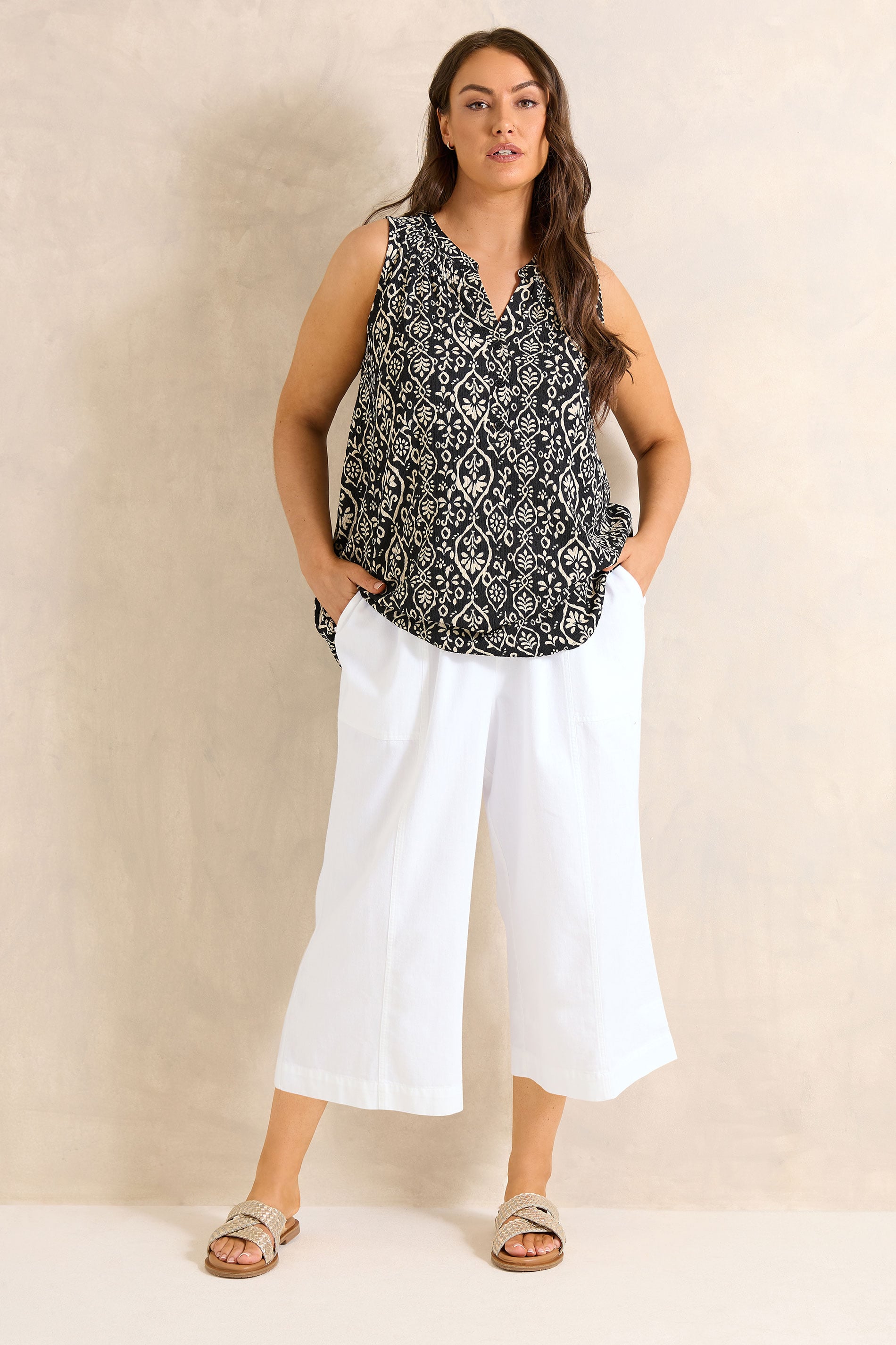 Evans Women's White Plus Cropped Pull On Cotton Trousers Size 22-24