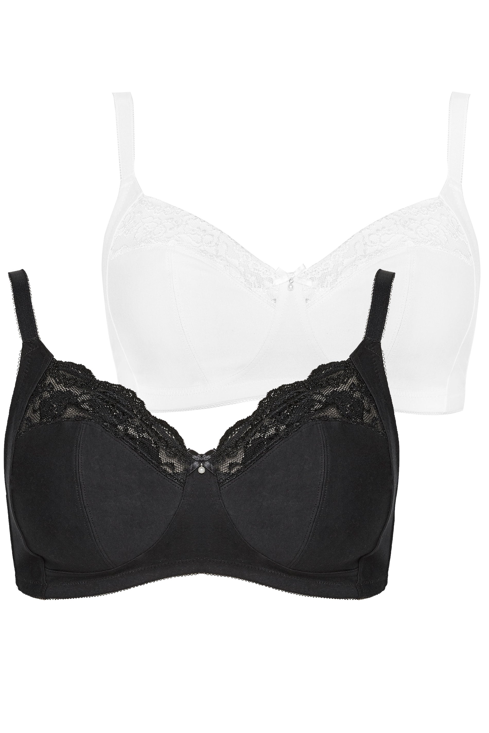 2 PACK Plus Size Black & White Non-Padded Non-Wired Full Cup Bras | Yours Clothing 3