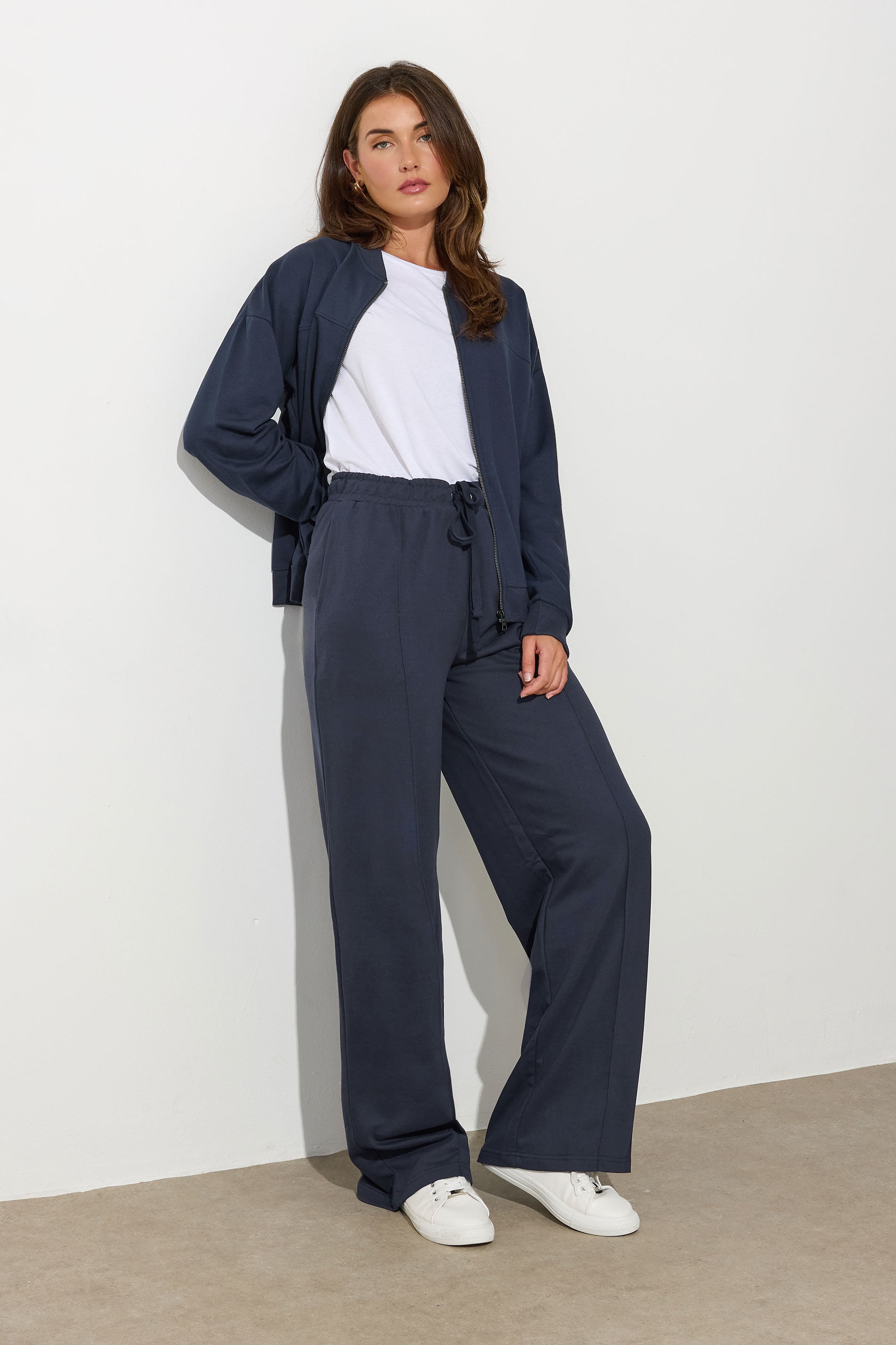 LTS Tall Navy Blue Seam Front Wide Leg Joggers | Long Tall Sally 3