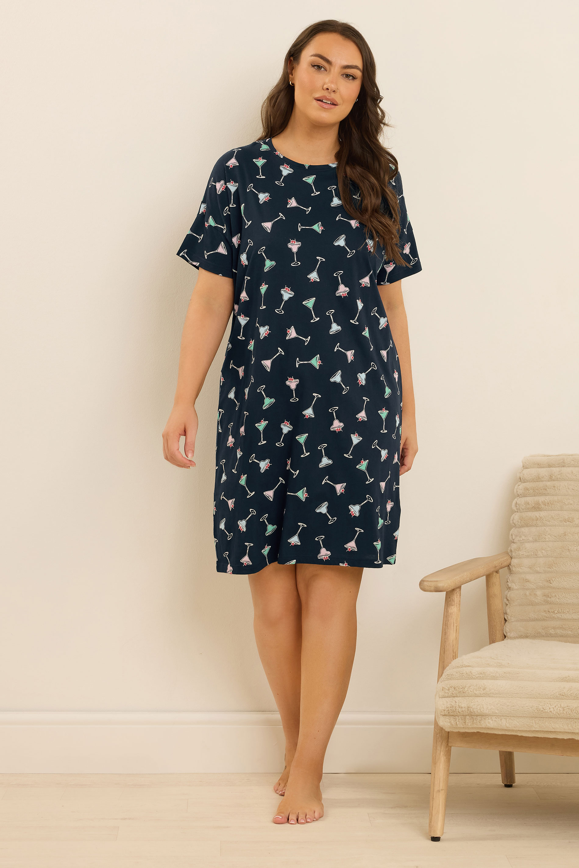 YOURSET 2 PACK Plus Size Green Cocktail Print Sleep Tee Nightdresses | Yours Clothing 4