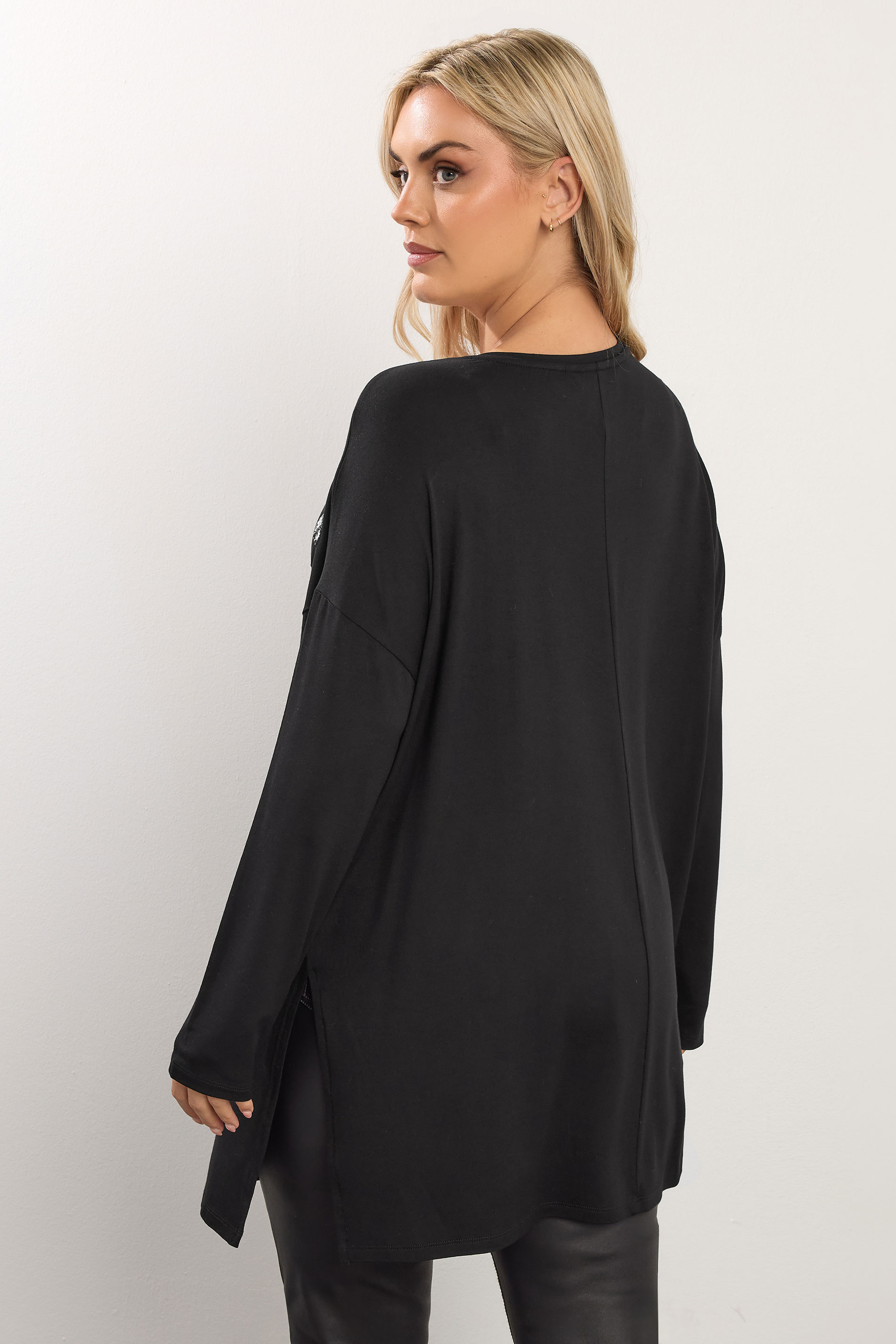 YOURS Plus Size Black Leopard Sequin Long Sleeve Top | Yours Clothing 2