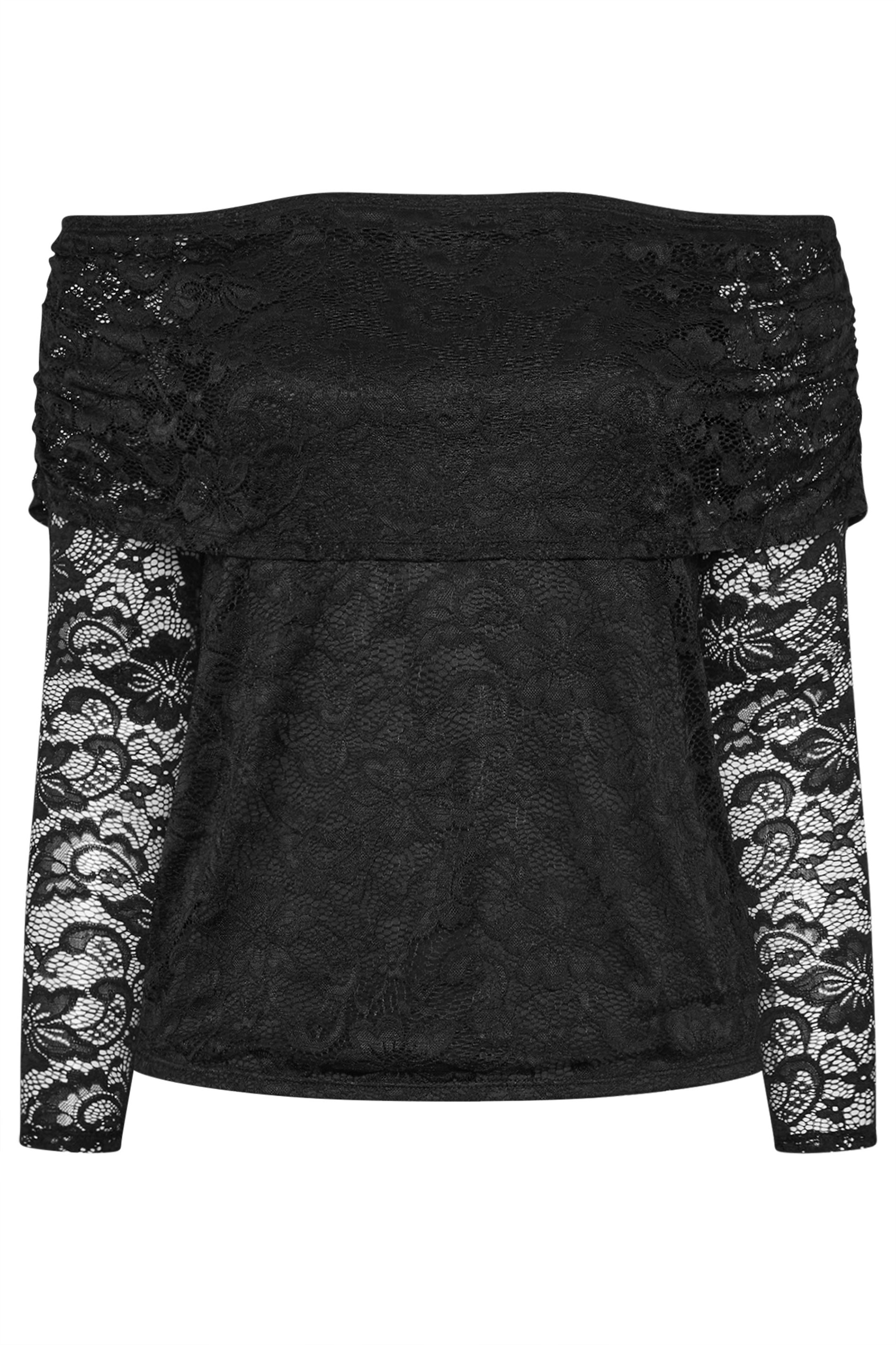 LIMITED COLLECTION Plus Size Black Lace Bardot Top | Yours Clothing 7