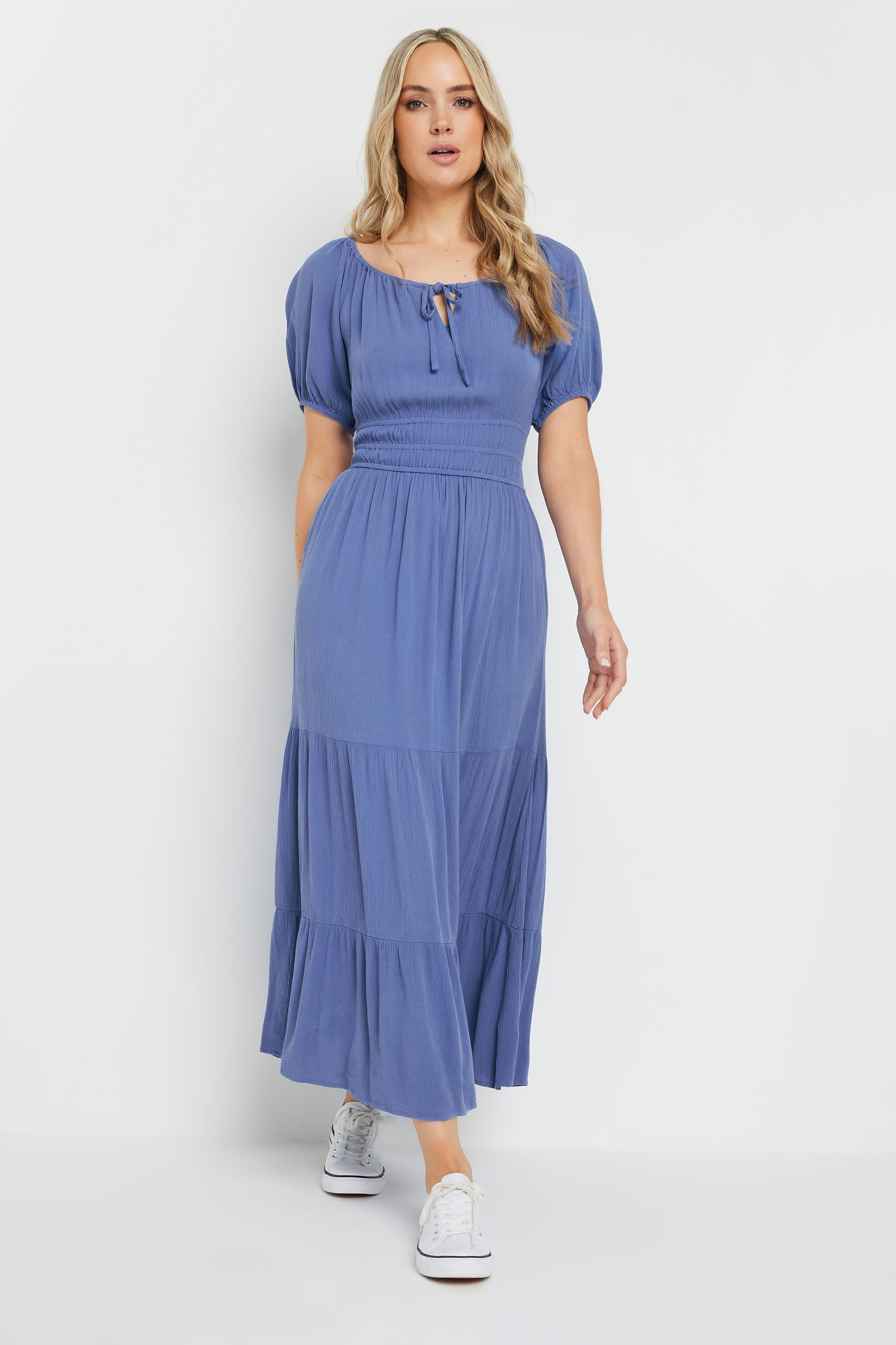 LTS Tall Blue Textured Balloon Sleeve Dress | Long Tall Sally 2