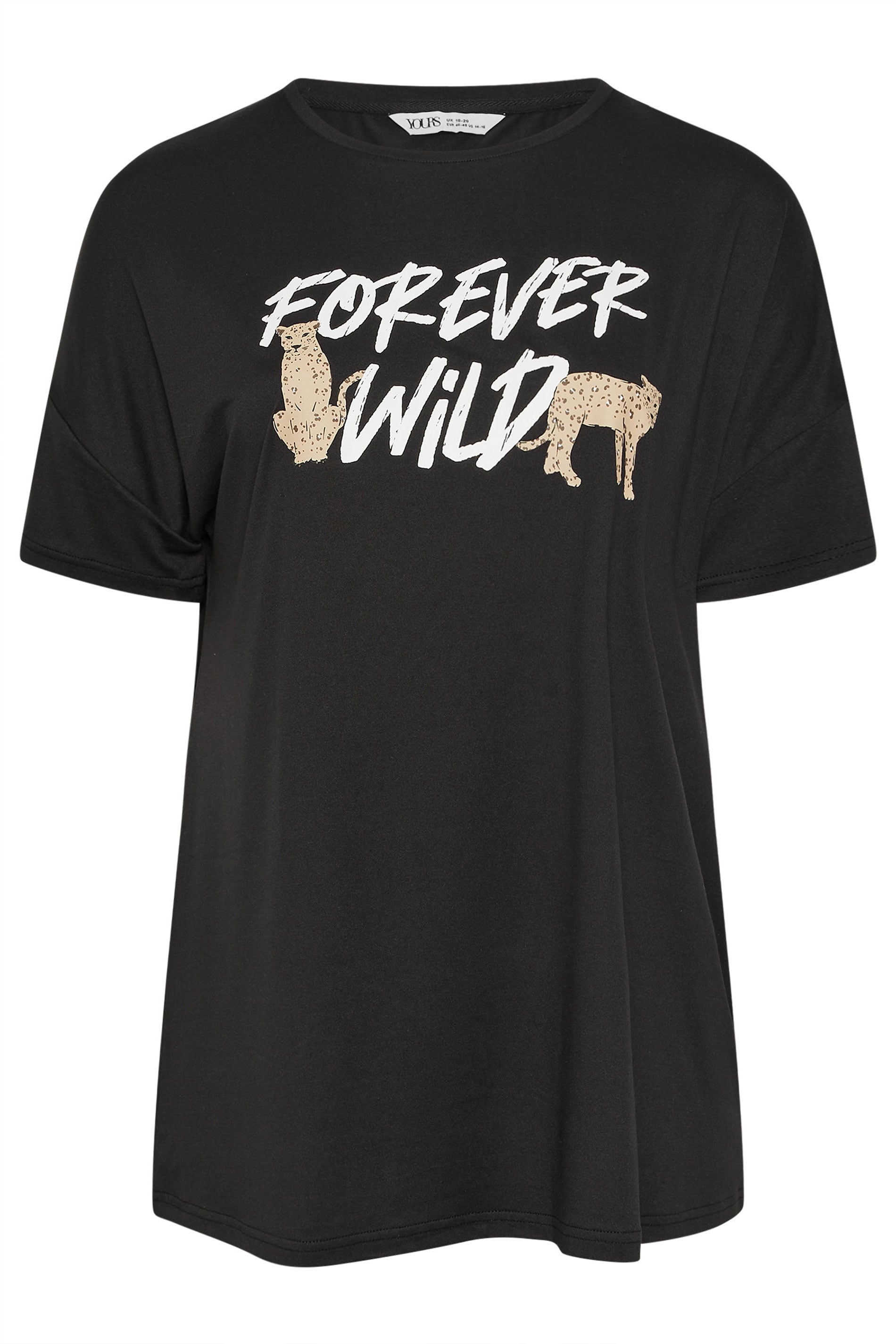 YOURS Plus Size Black 'Forever Wild' Soft Touch Pyjama Top | Yours Clothing 6