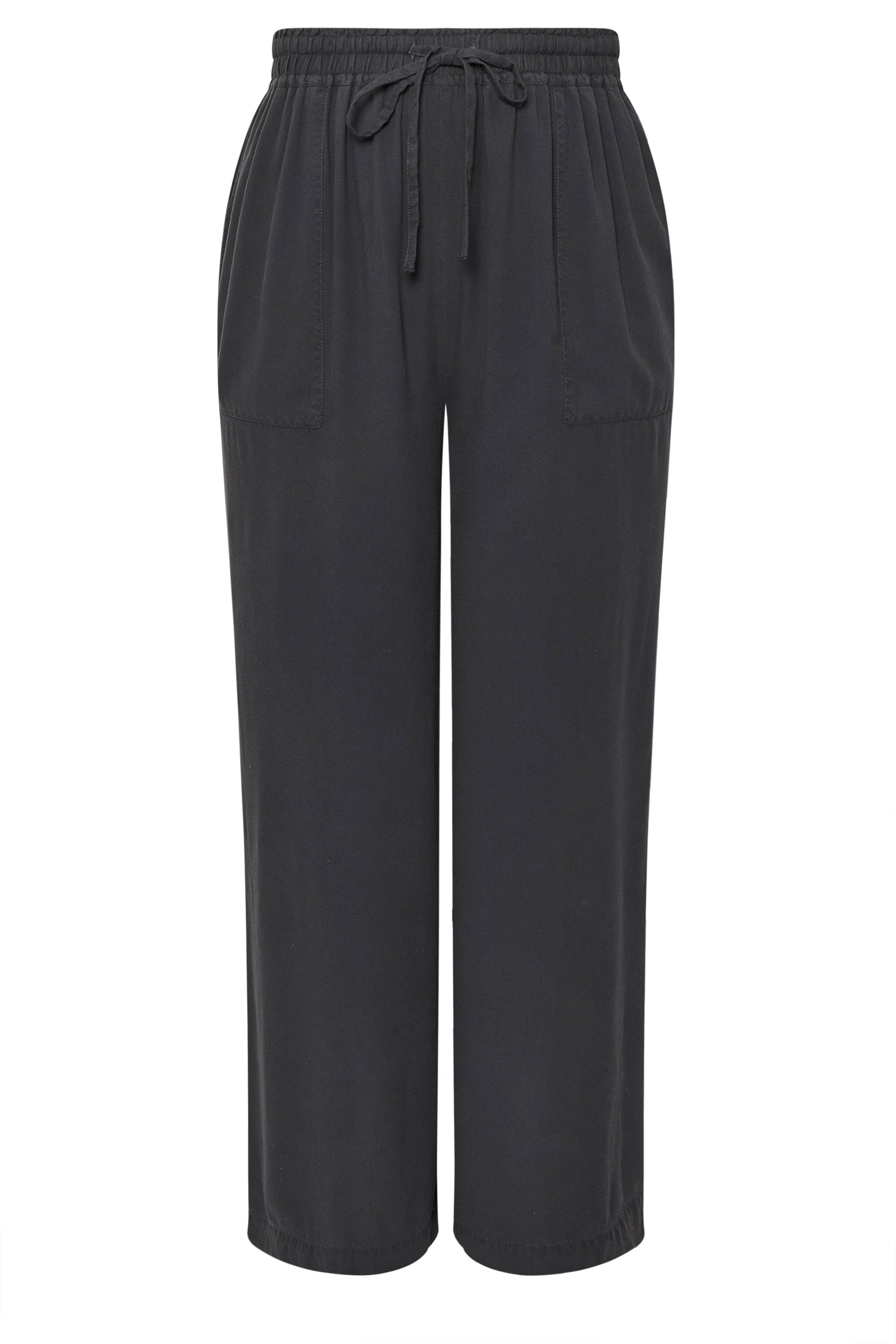 YOURS Plus Size Black Chambray Tie Front Wide Leg Trousers | Yours Clothing 5
