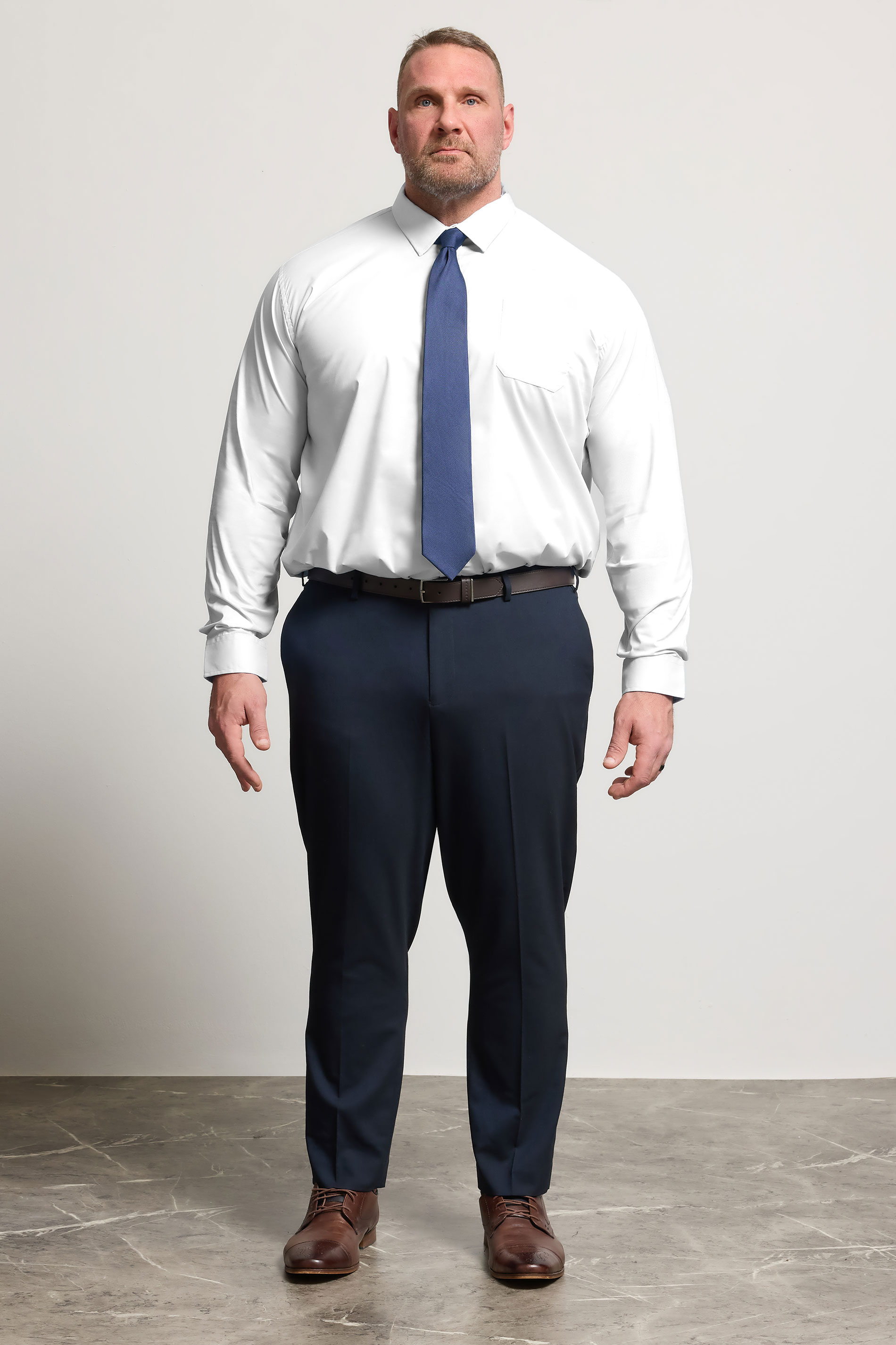 D555 Big & Tall White Long Sleeve Non Iron Stretch Shirt | BadRhino 1