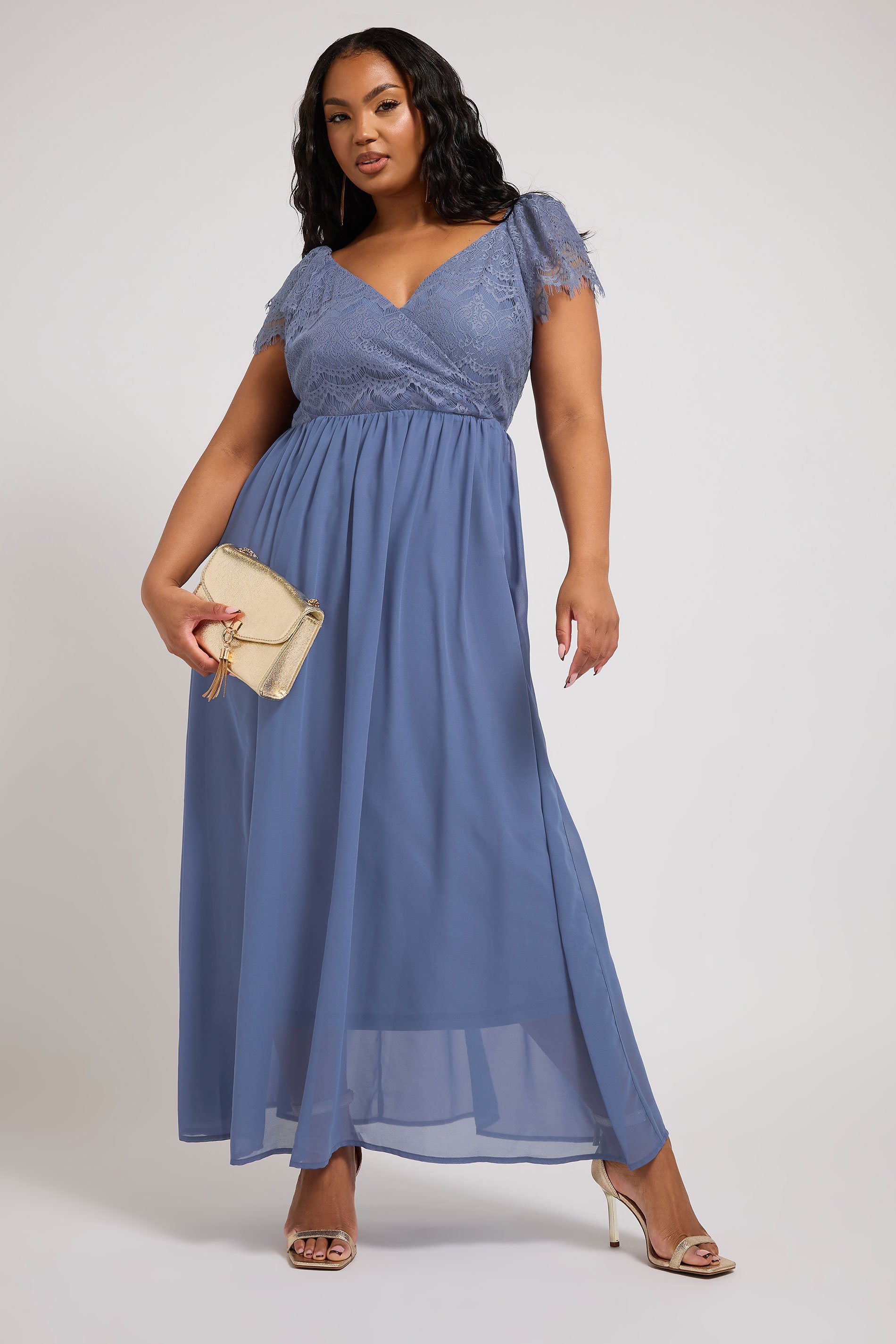 YOURS LONDON Plus Size Blue Lace Maxi Wrap Dress | Yours Clothing 2