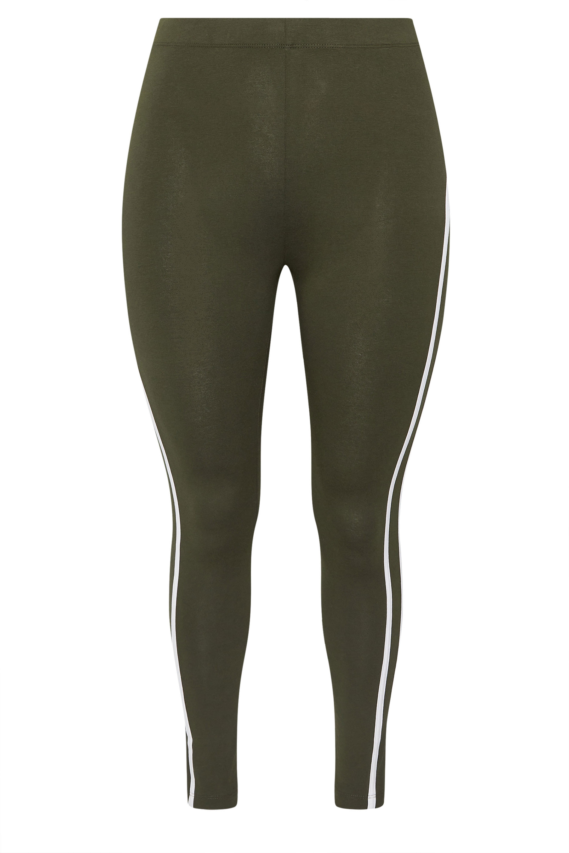 YOURS ACTIVE Plus Size Khaki Green Side Stripe Leggings | Yours Clothing 6