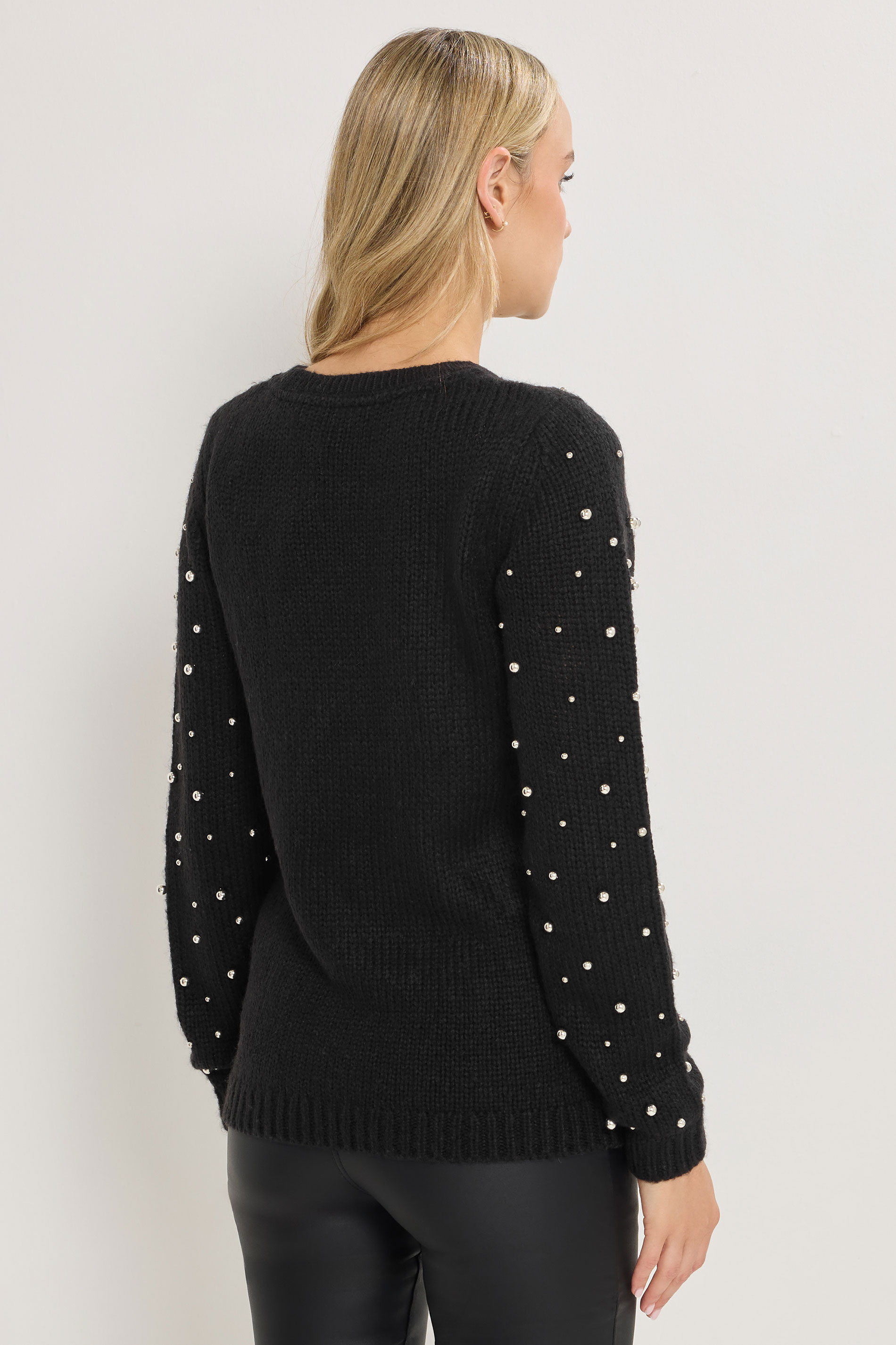 LTS Tall Black Stud Crew Neck Jumper | Long Tall Sally 2