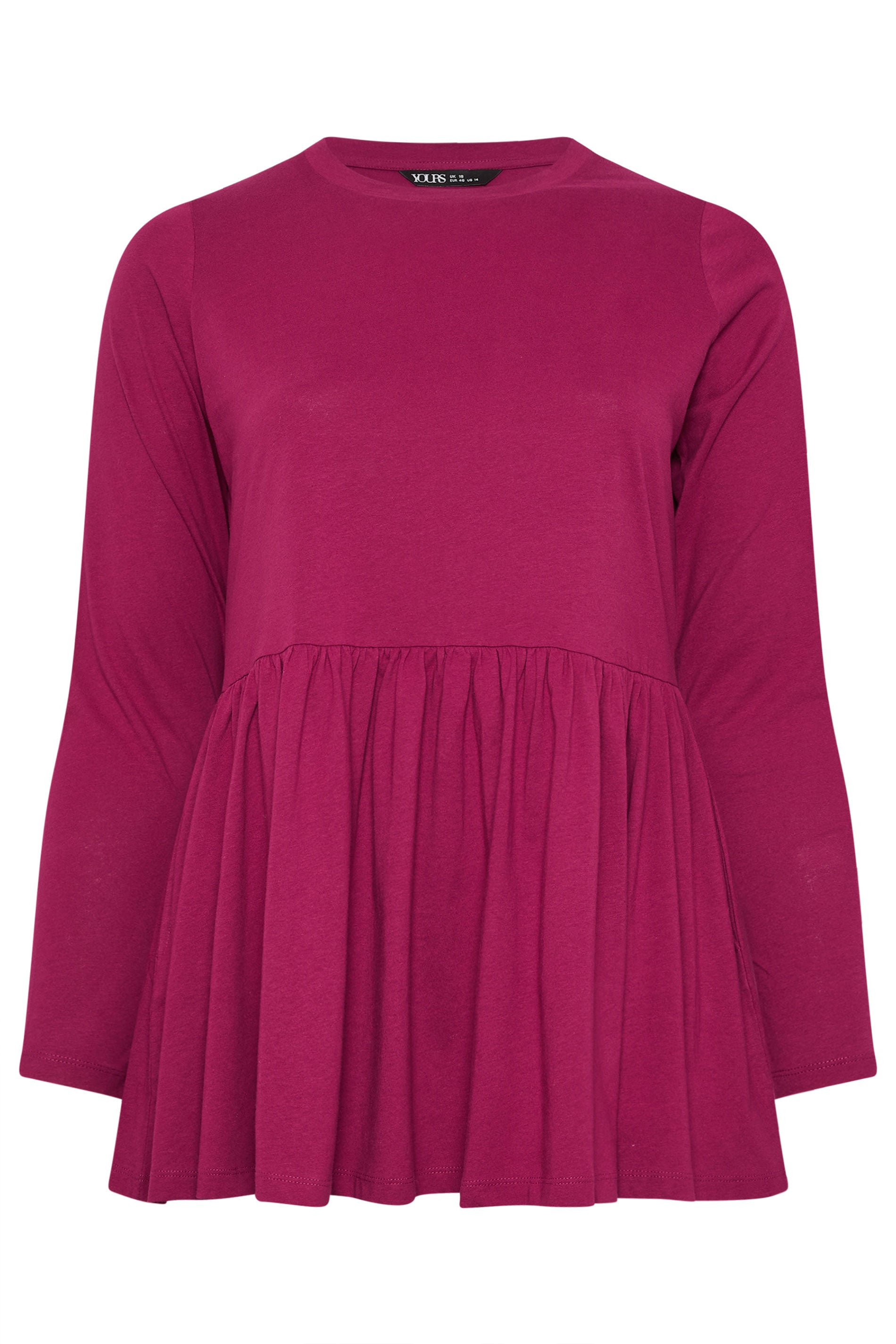 YOURS Plus Size Pink Long Sleeve Peplum Top | Yours Clothing 5