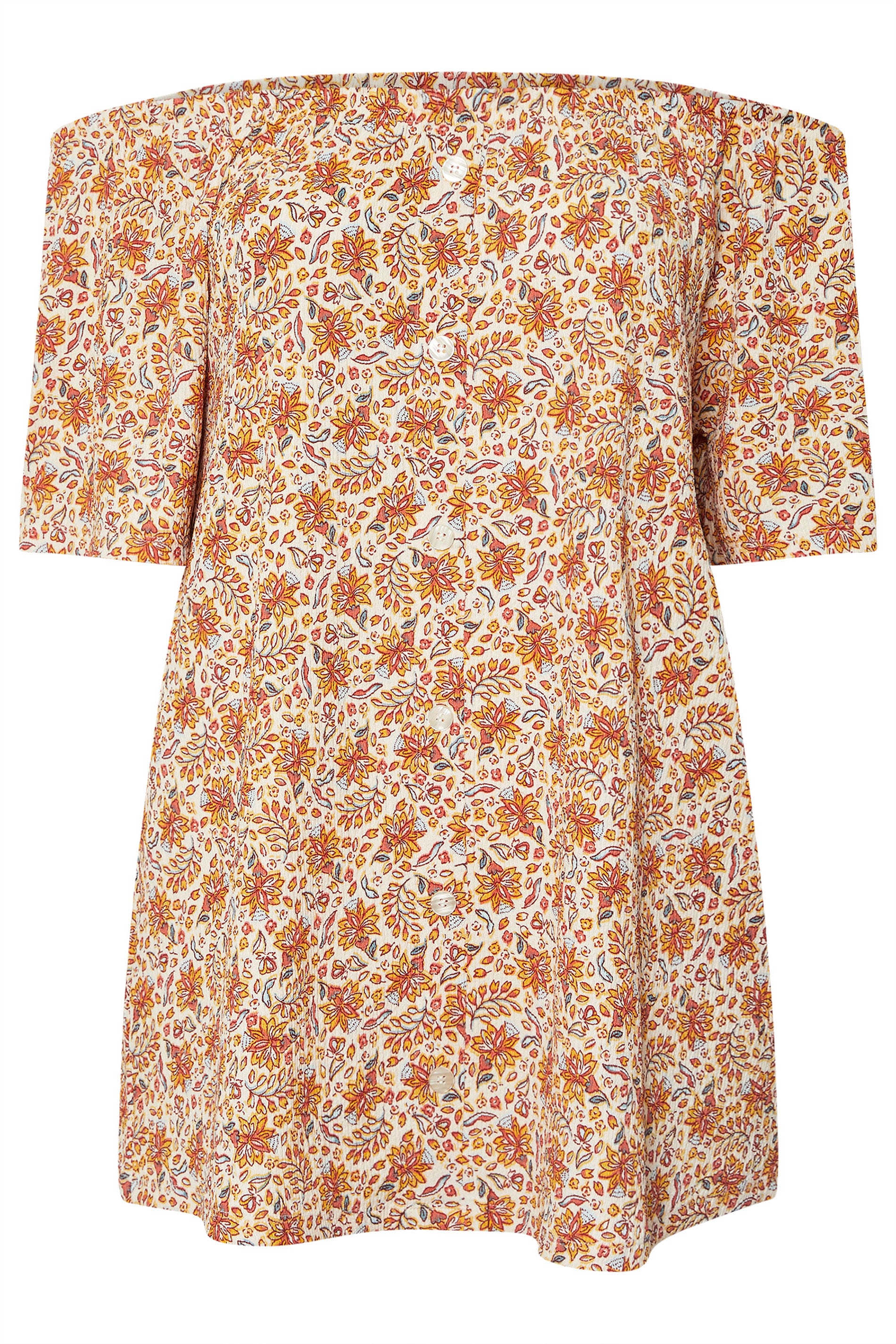 YOURS Plus Size Orange Textured Leaf Print Bardot Top | Yours Clothing 5