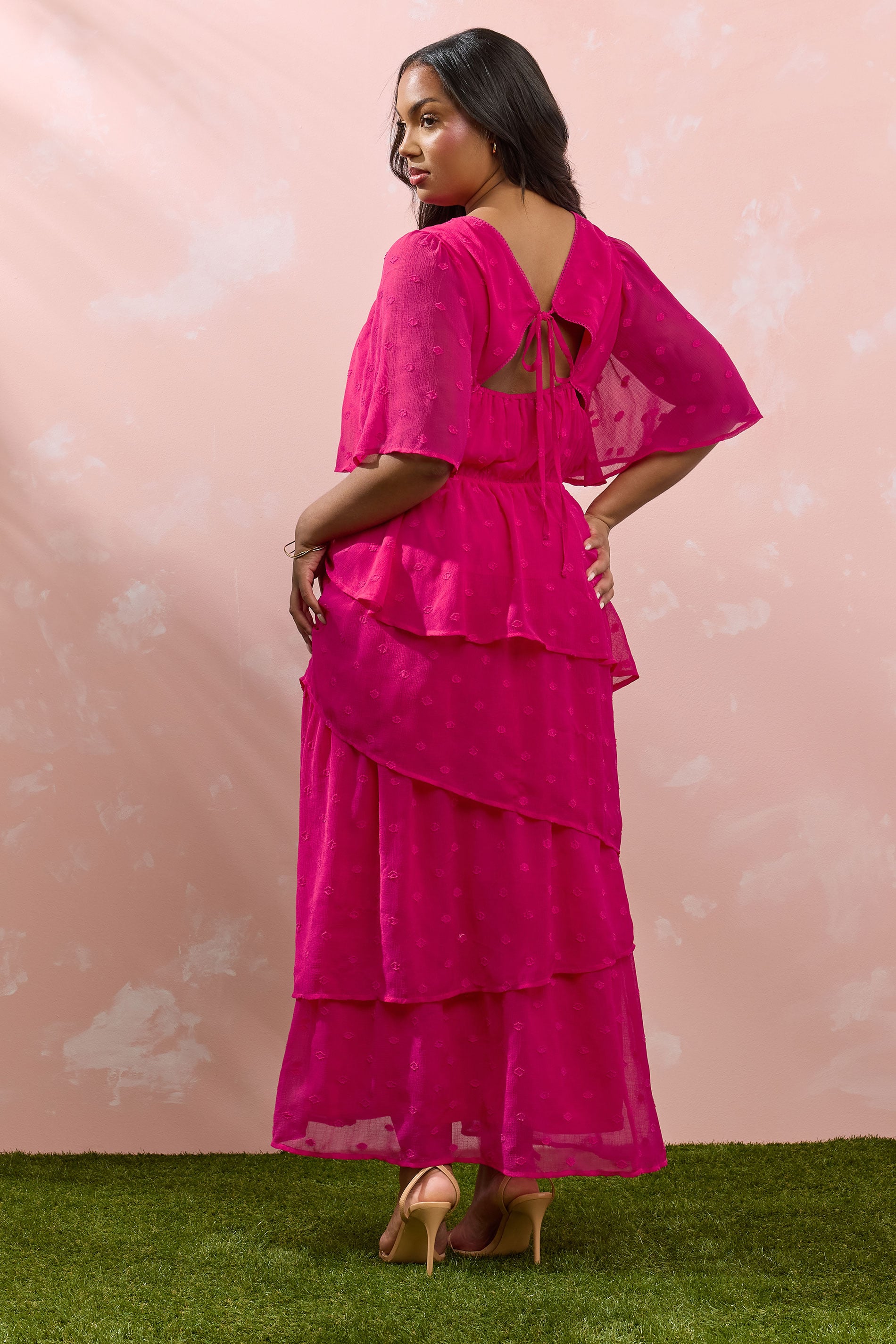 YOURS Plus Size Bright Pink Dobby Frill Maxi Dress | Yours Clothing 4