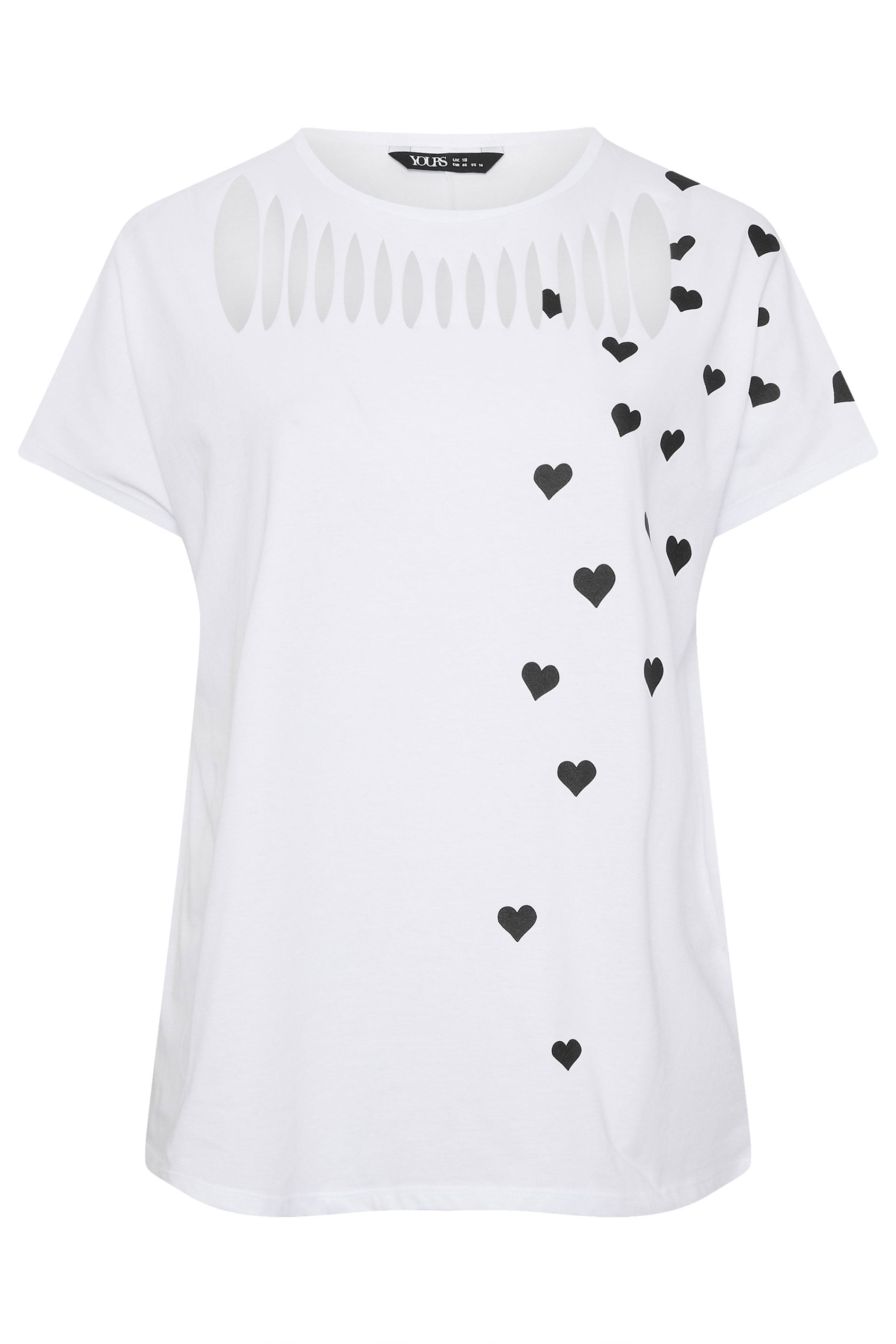 YOURS Plus Size White Printed Heart Slash Detail Top | Yours Clothing 5