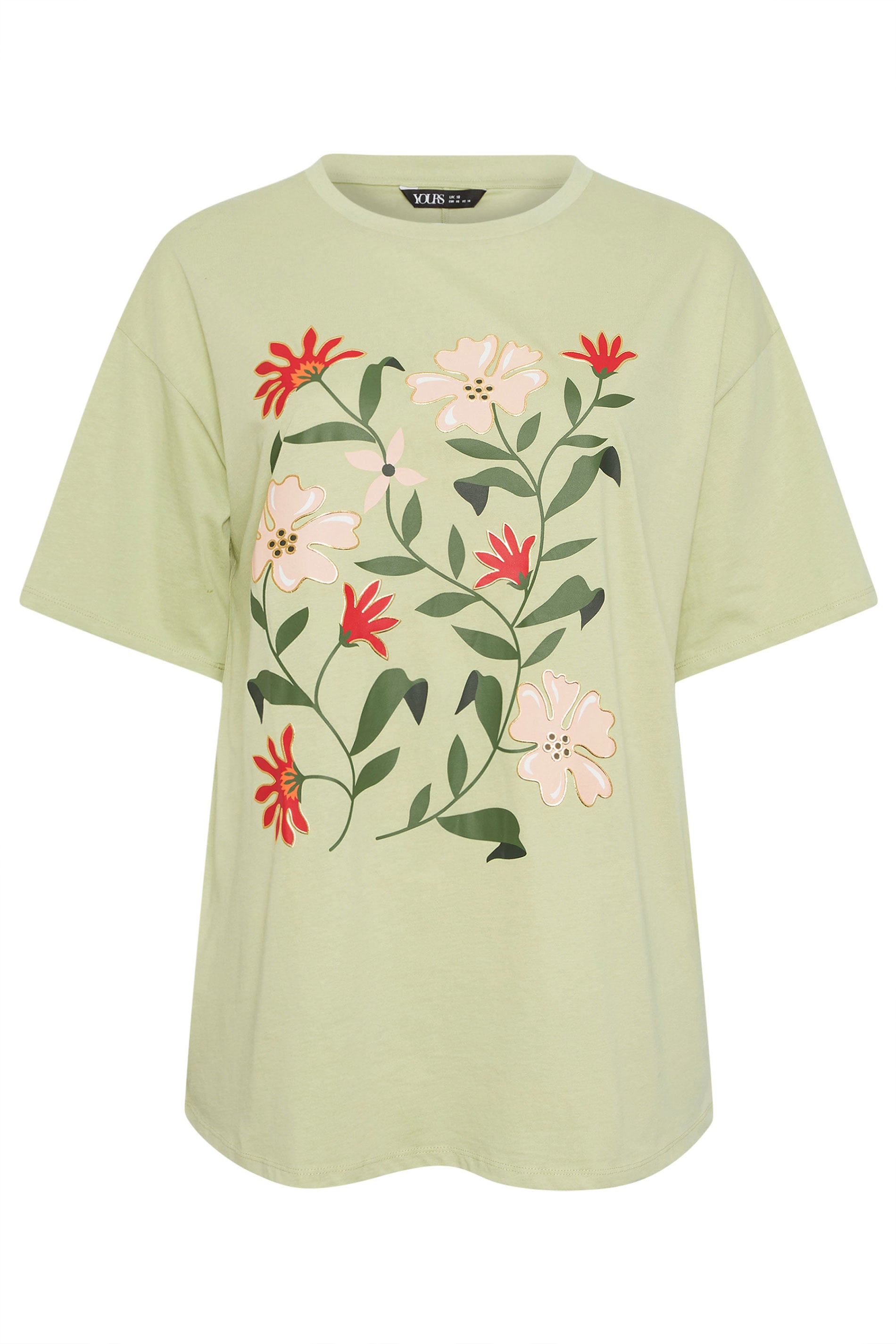 YOURS Plus Size Green Floral Graphic T-Shirt | Yours Clothing 5
