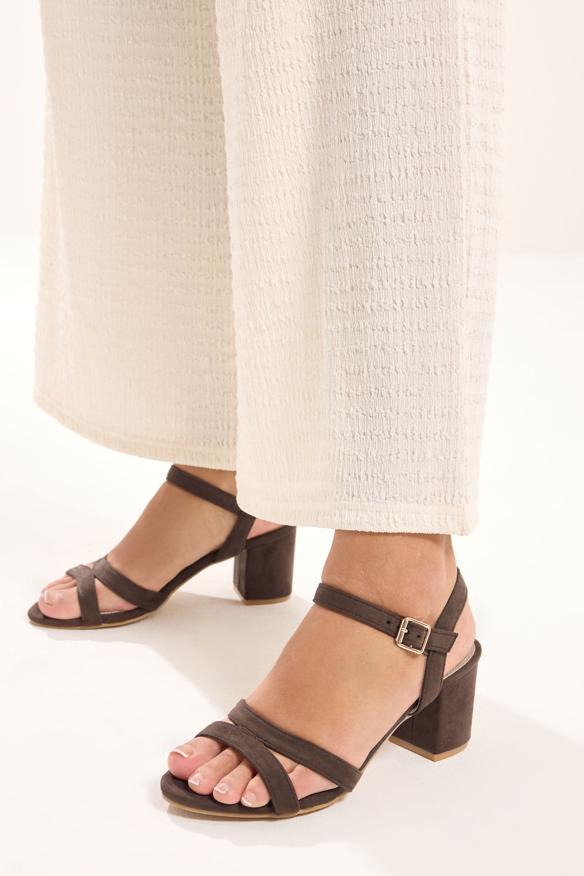 Brown Faux Suede Mid Block Heel Sandals In Wide E Fit & Extra Wide EEE Fit | Yours Clothing 3