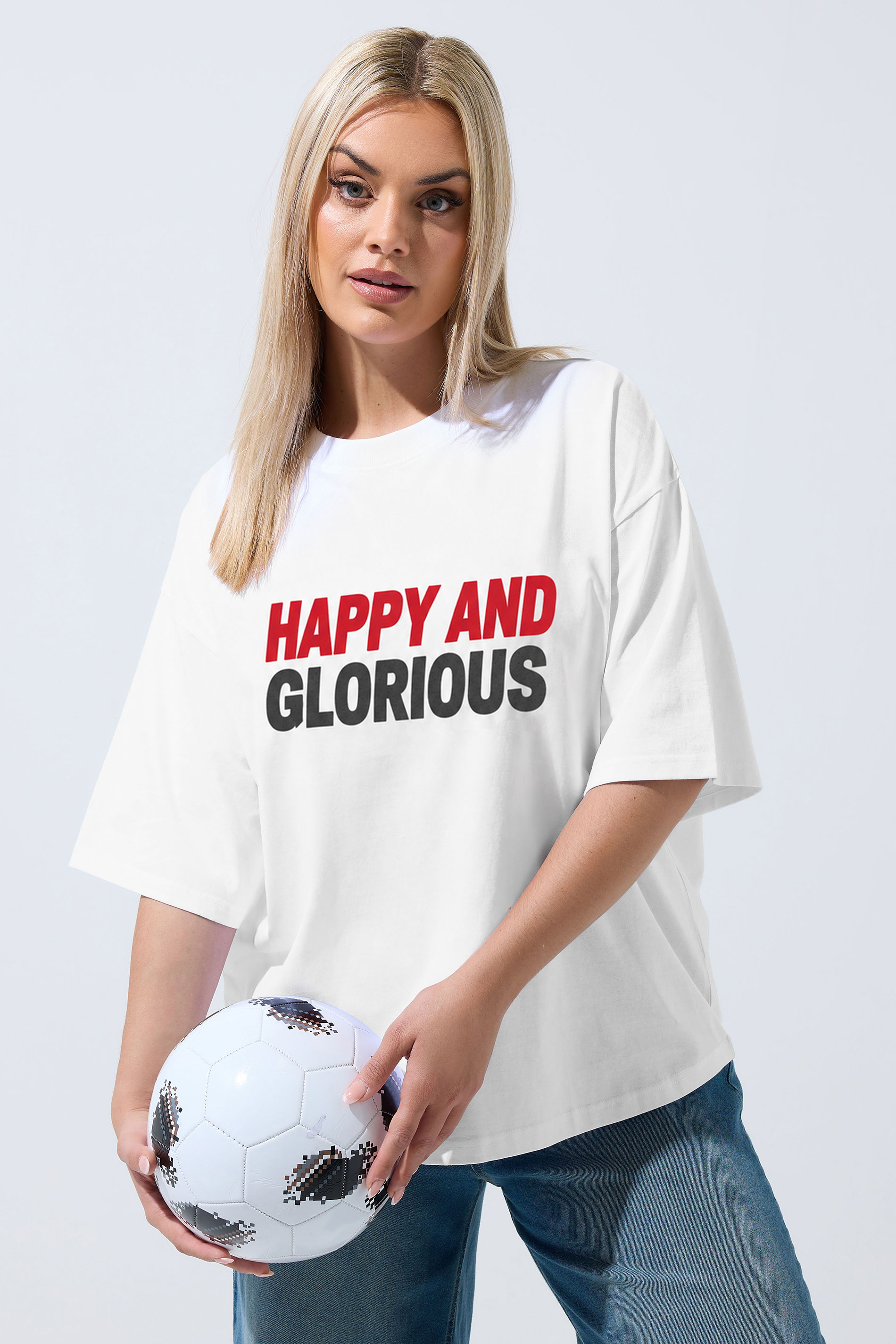 LIMITED COLLECTION Plus Size White 'Happy & Glorious Football Tee | Yours Clothing 1