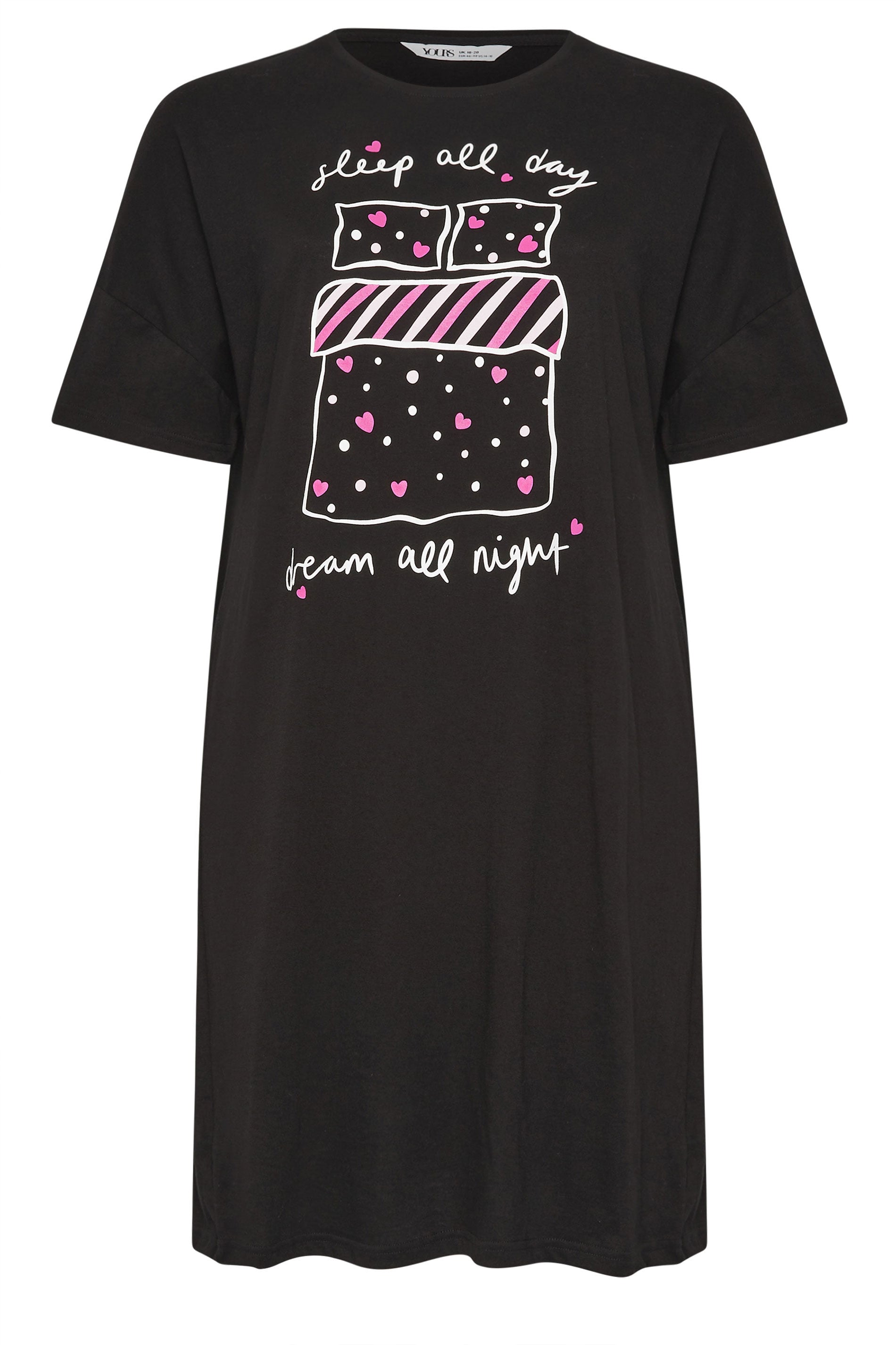 YOURS Plus Size Black 'Sleep All Day' Sleep Tee Nightdress | Yours Clothing 5
