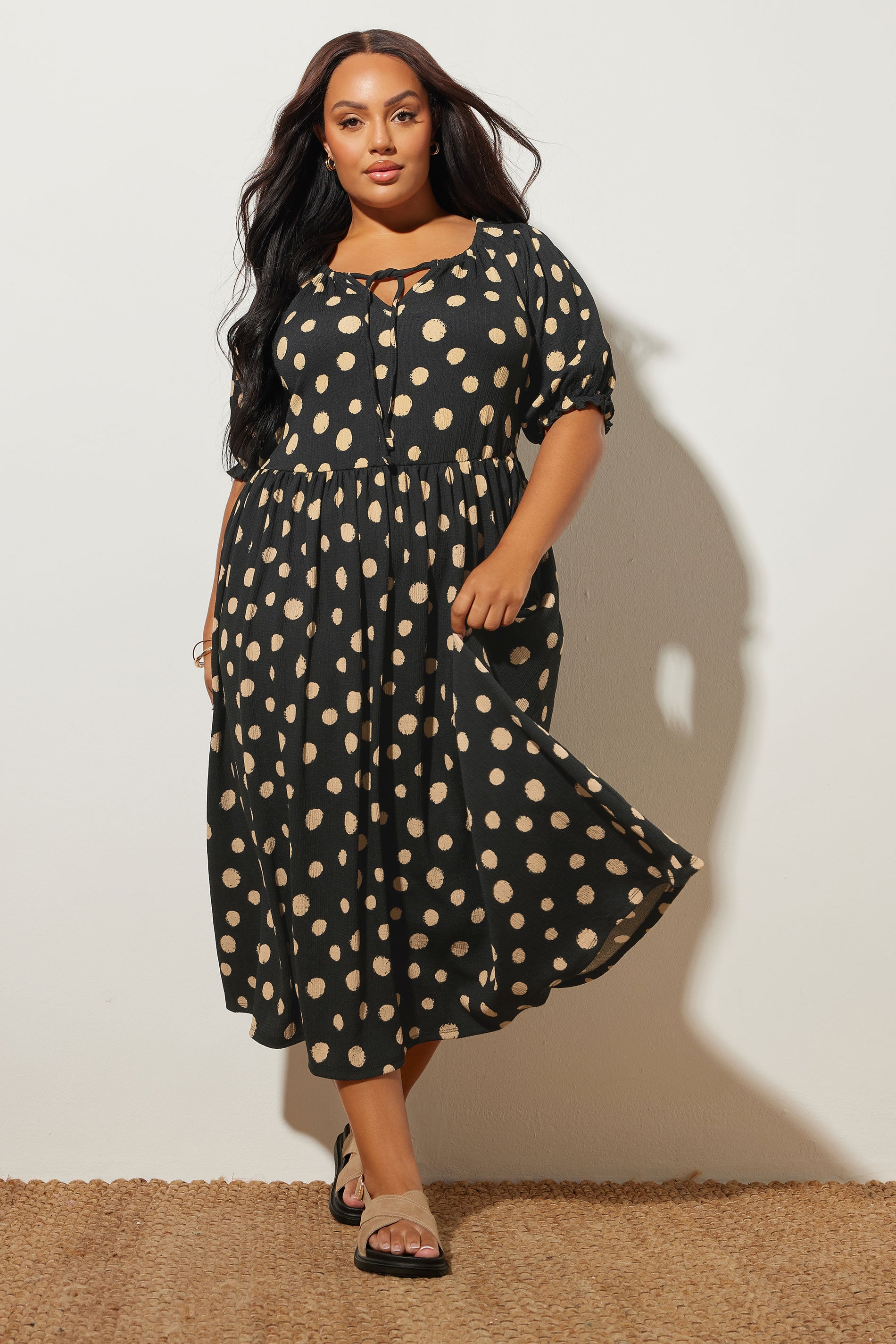 YOURS Plus Size Black Spot Print Textured Dress | Yours Clothing 3