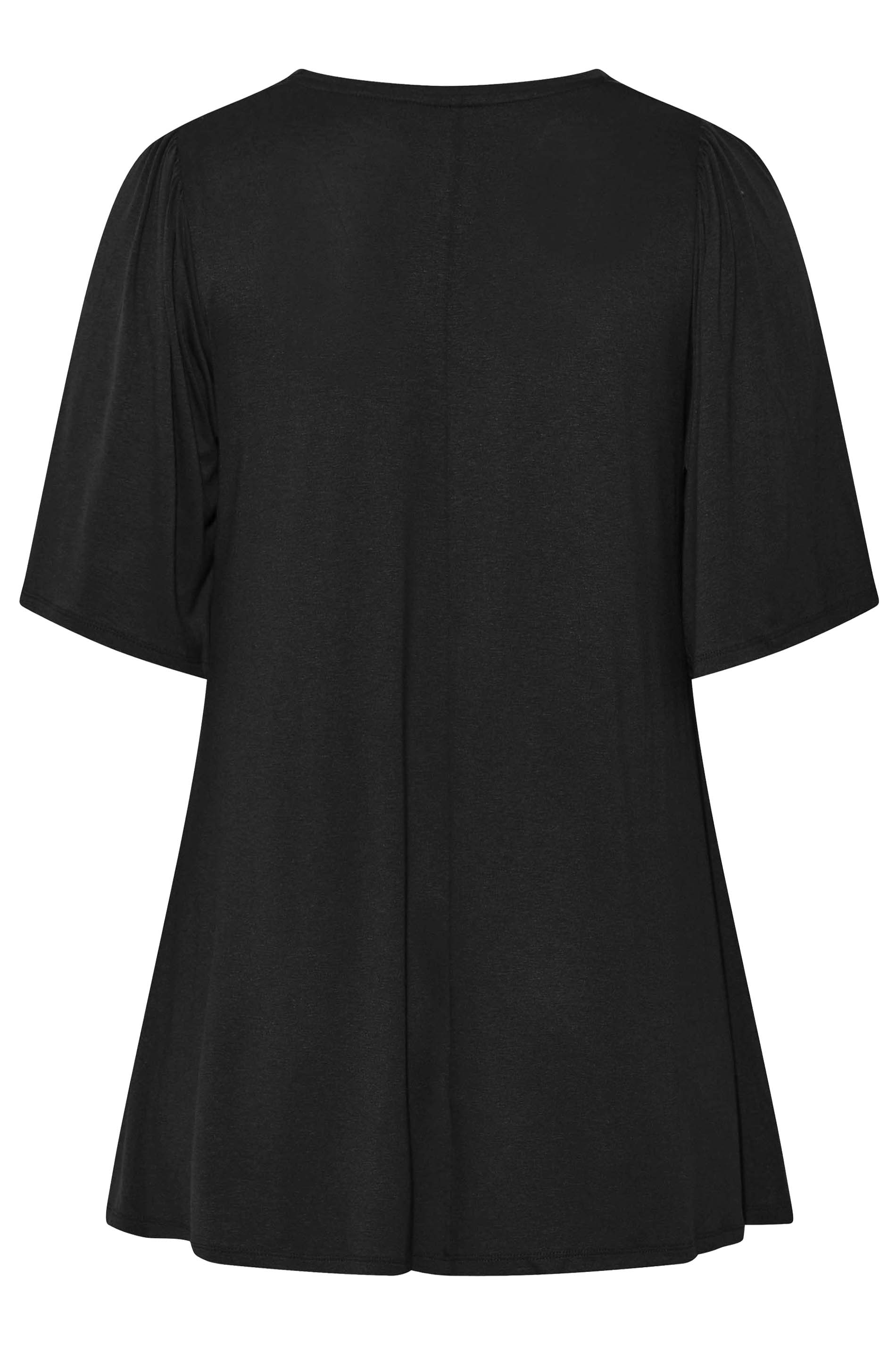 Plus Size Black Pleat Angel Sleeve Swing Top | Yours Clothing 7