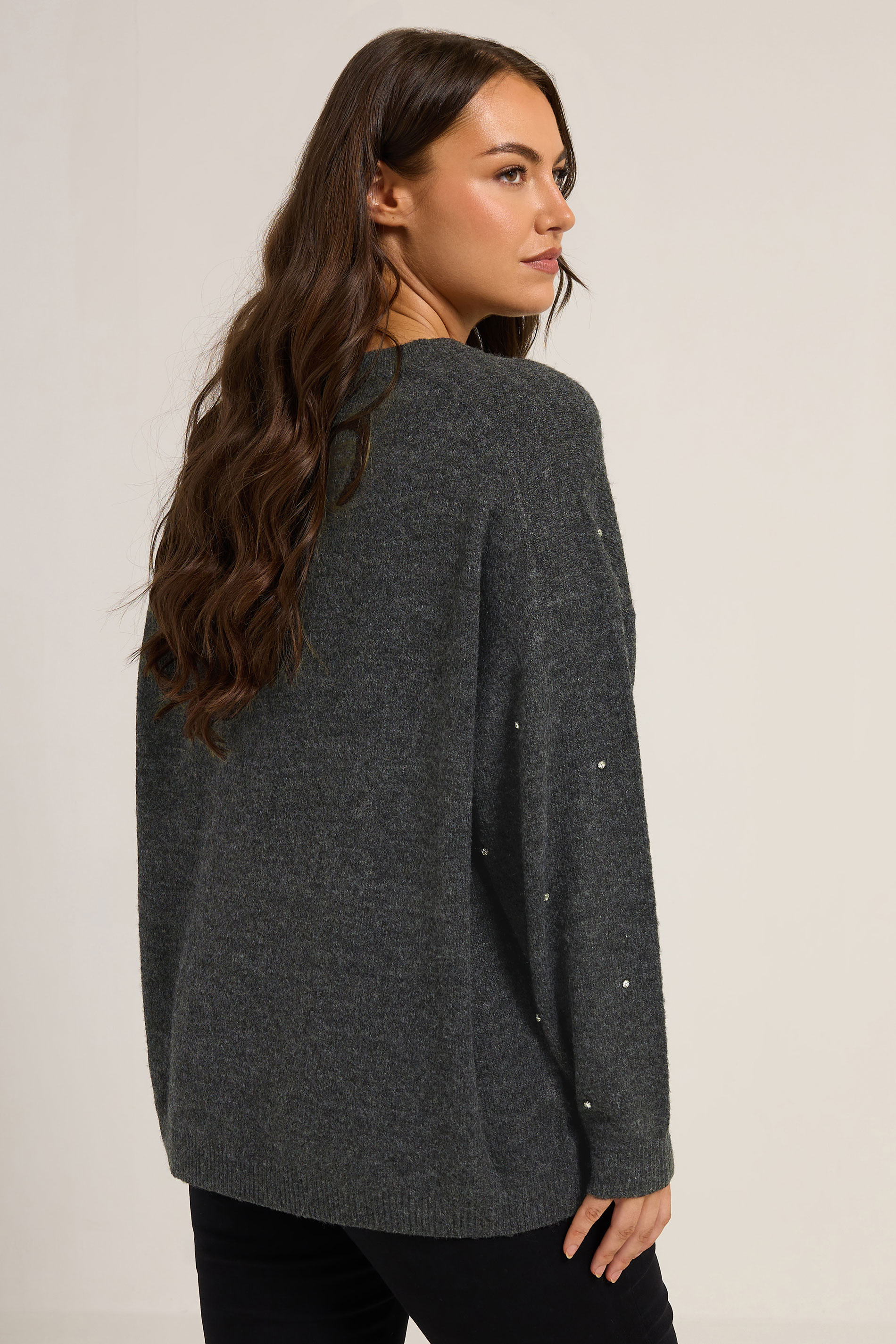 YOURS Plus Size Grey Embellished Front Jumper | Yours Clothing 2