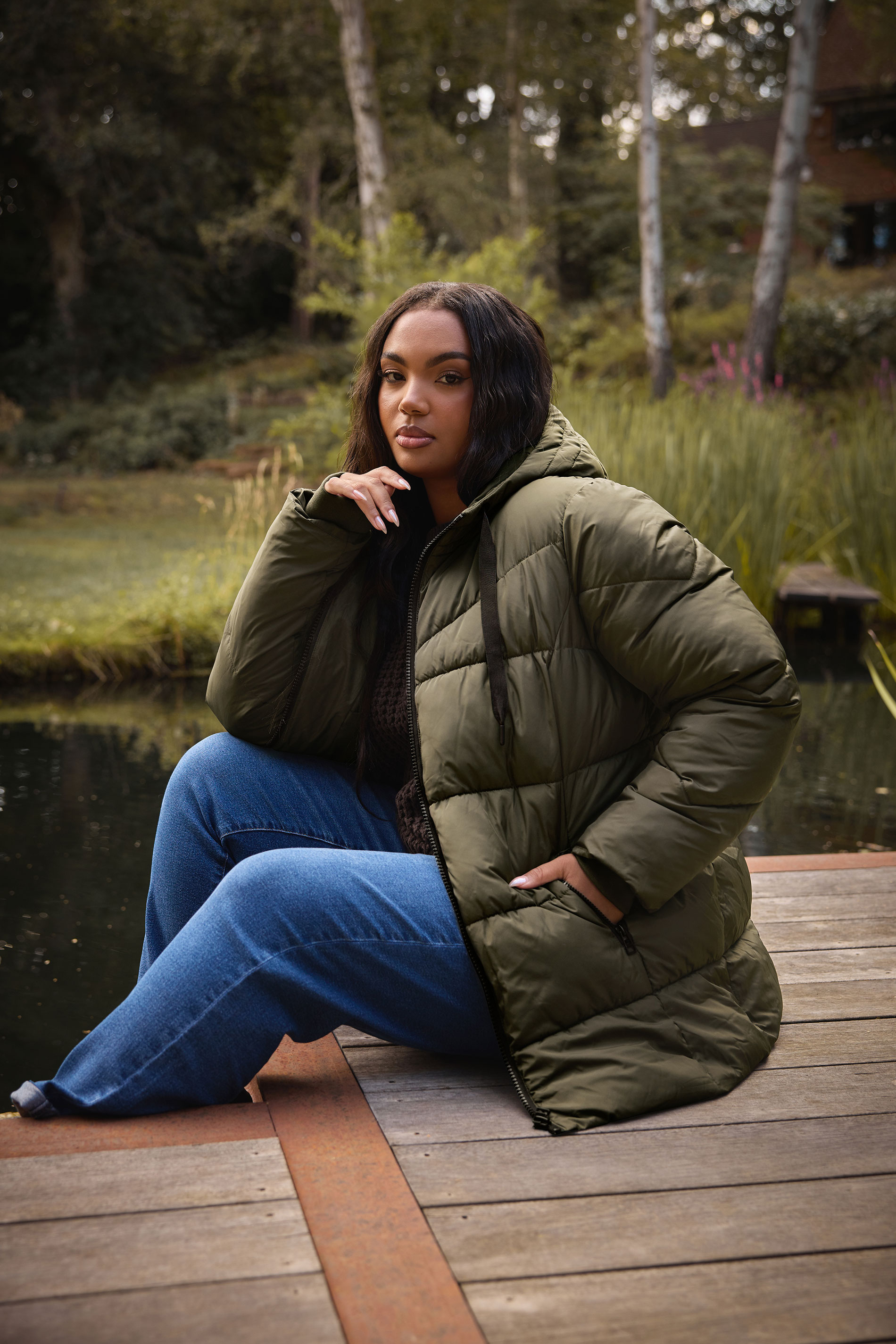 YOURS Plus Size Khaki Green Short Padded Coat | Yours Clothing 1
