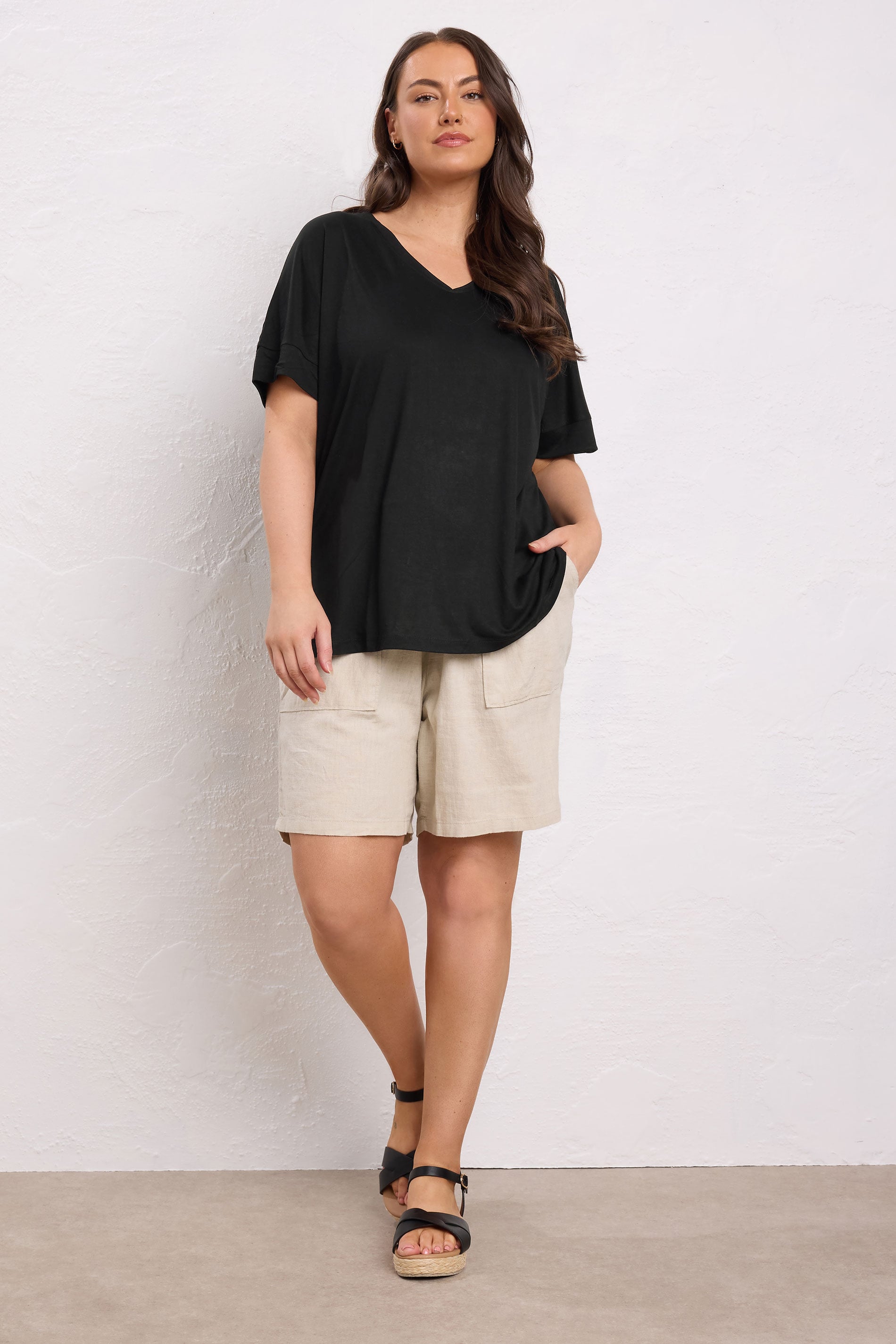 EVANS 2 PACK Plus Size Black V-Neck Modal Rich T-Shirts | Evans 2