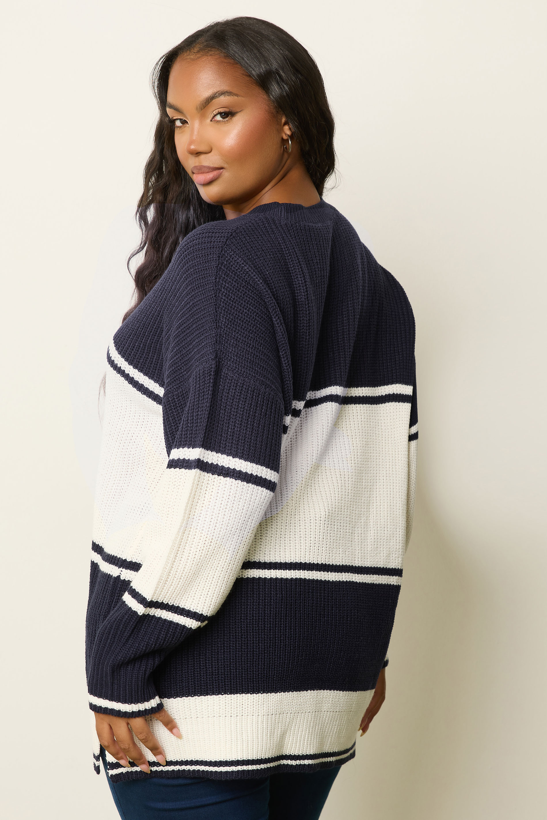 YOURS Plus Size Navy Blue Stripe Knitted Jumper | Yours Clothing 4