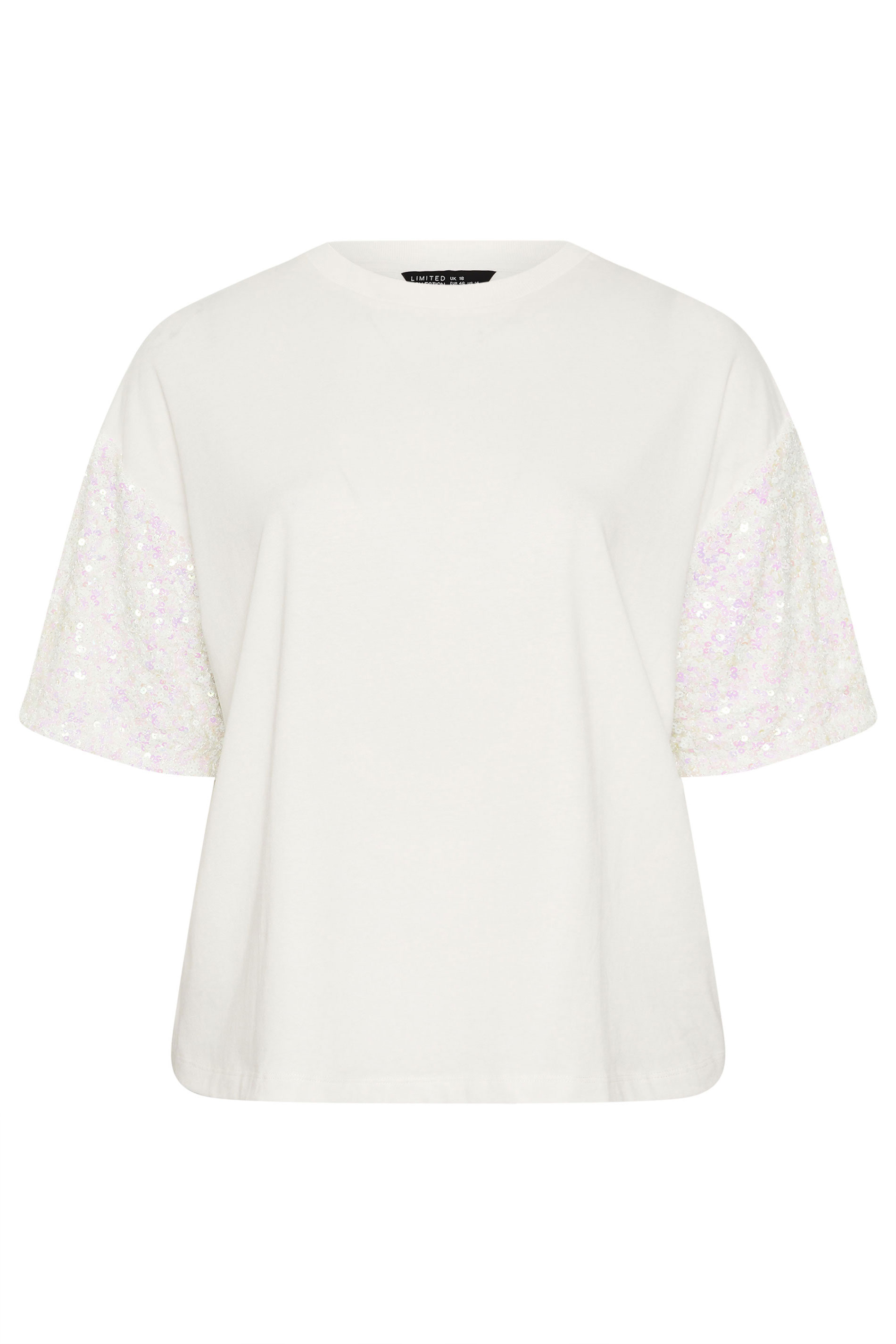LIMITED COLLECTION Plus Size White Sequin Sleeve T-Shirt | Yours Clothing 5