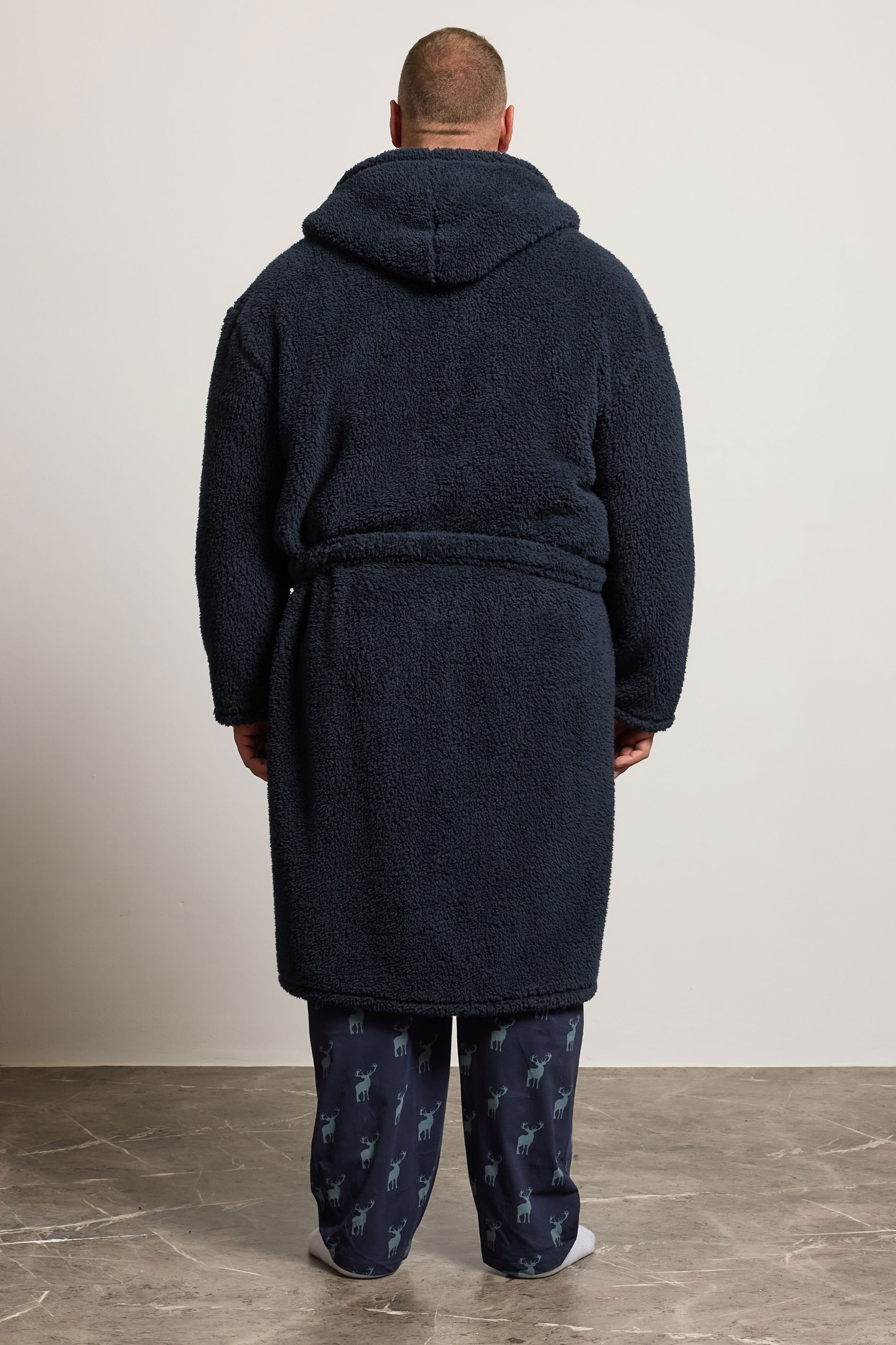 BadRhino Big & Tall Navy Blue Super Soft Borg Dressing Gown | BadRhino 2