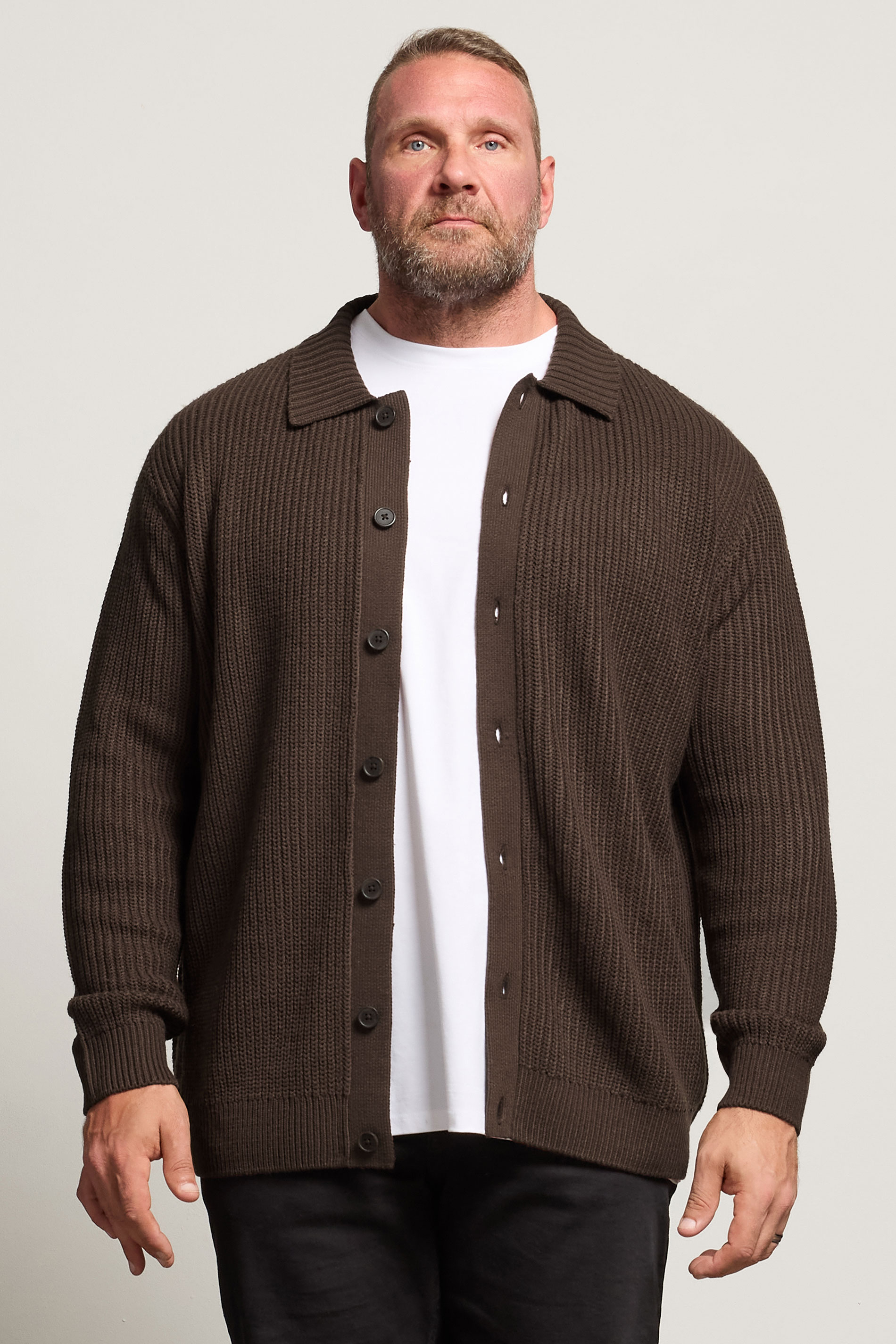 BadRhino Big & Tall Brown Long Sleeve Knitted Shirt | BadRhino 3