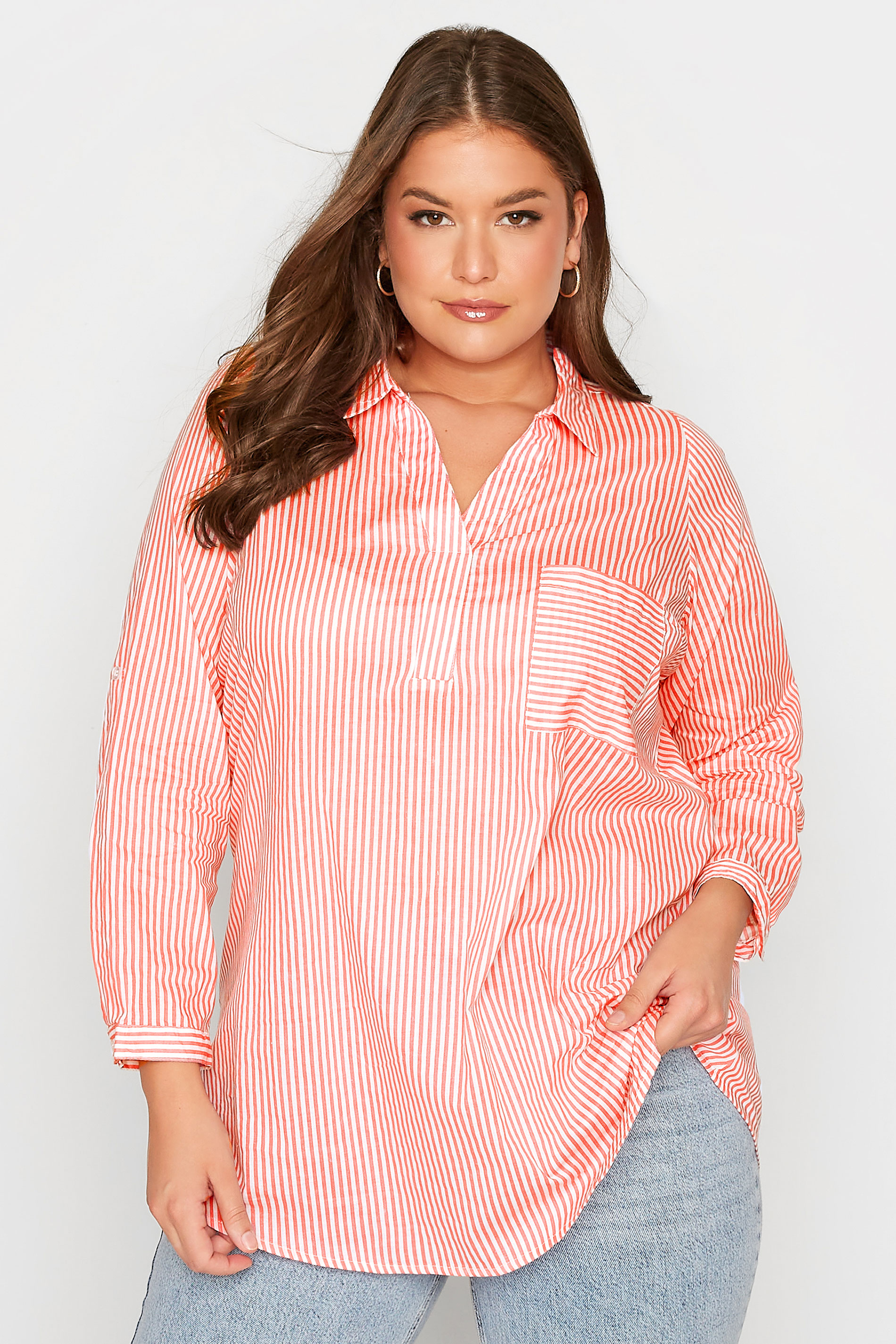 Plus Size Pink Stripe Placket Shirt | Yours Clothing 3