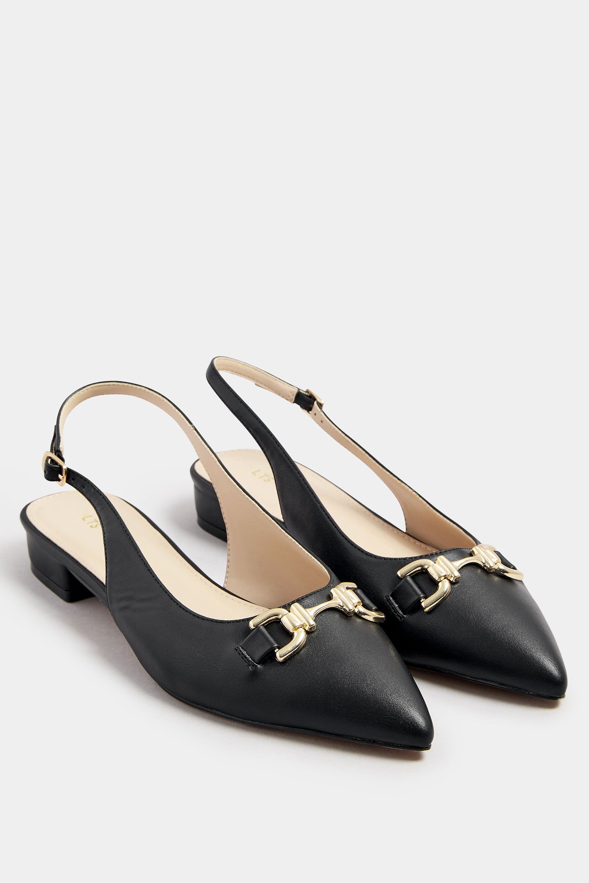 LTS Black Metal Buckle Slingback Flats In Standard Fit | Long Tall Sally 1