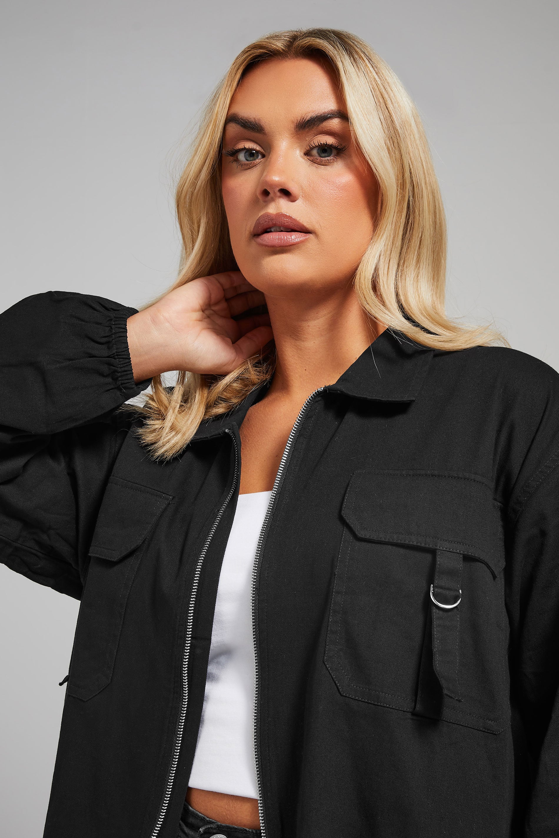 LIMITED COLLECTION Plus Size Black Utility Bomber Jacket | Yours Clothing 4