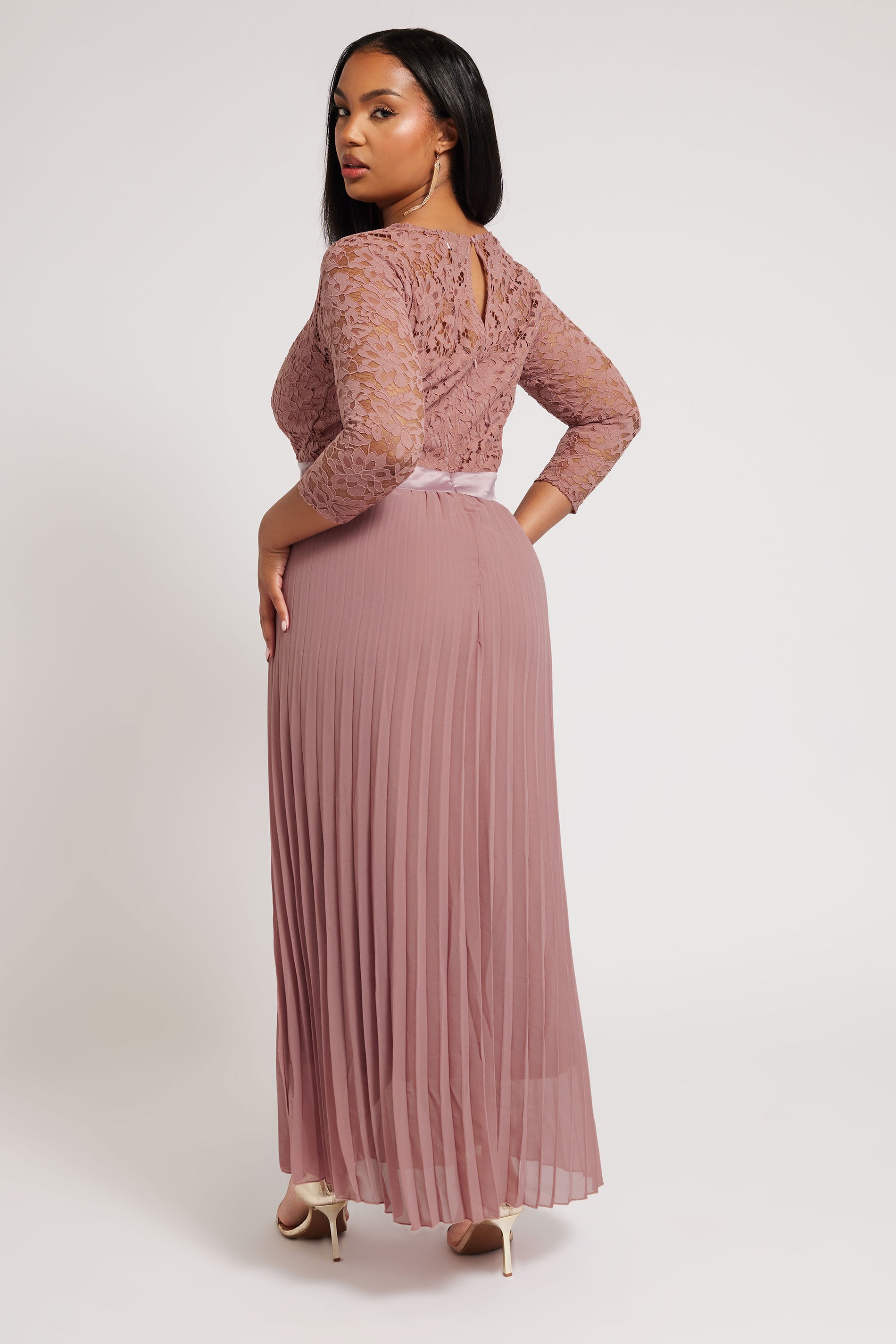 Plus Size YOURS LONDON Curve Blush Pink Lace Pleated Maxi Dress | Yours Clothing  2