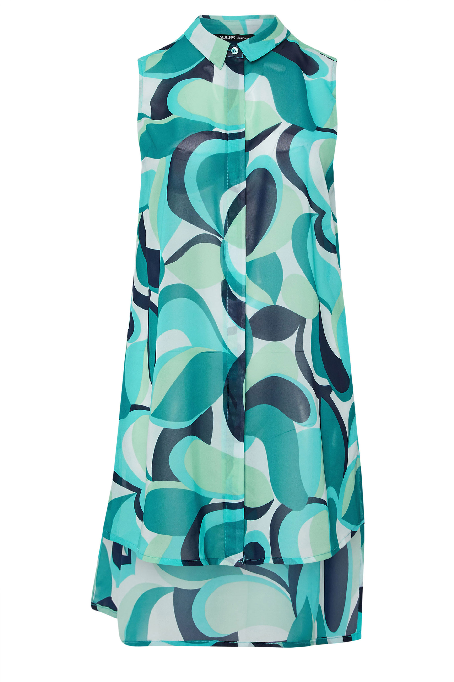 YOURS Plus Size Blue Abstract Print Longline Sheer Sleeveless Shirt | Yours Clothing 5